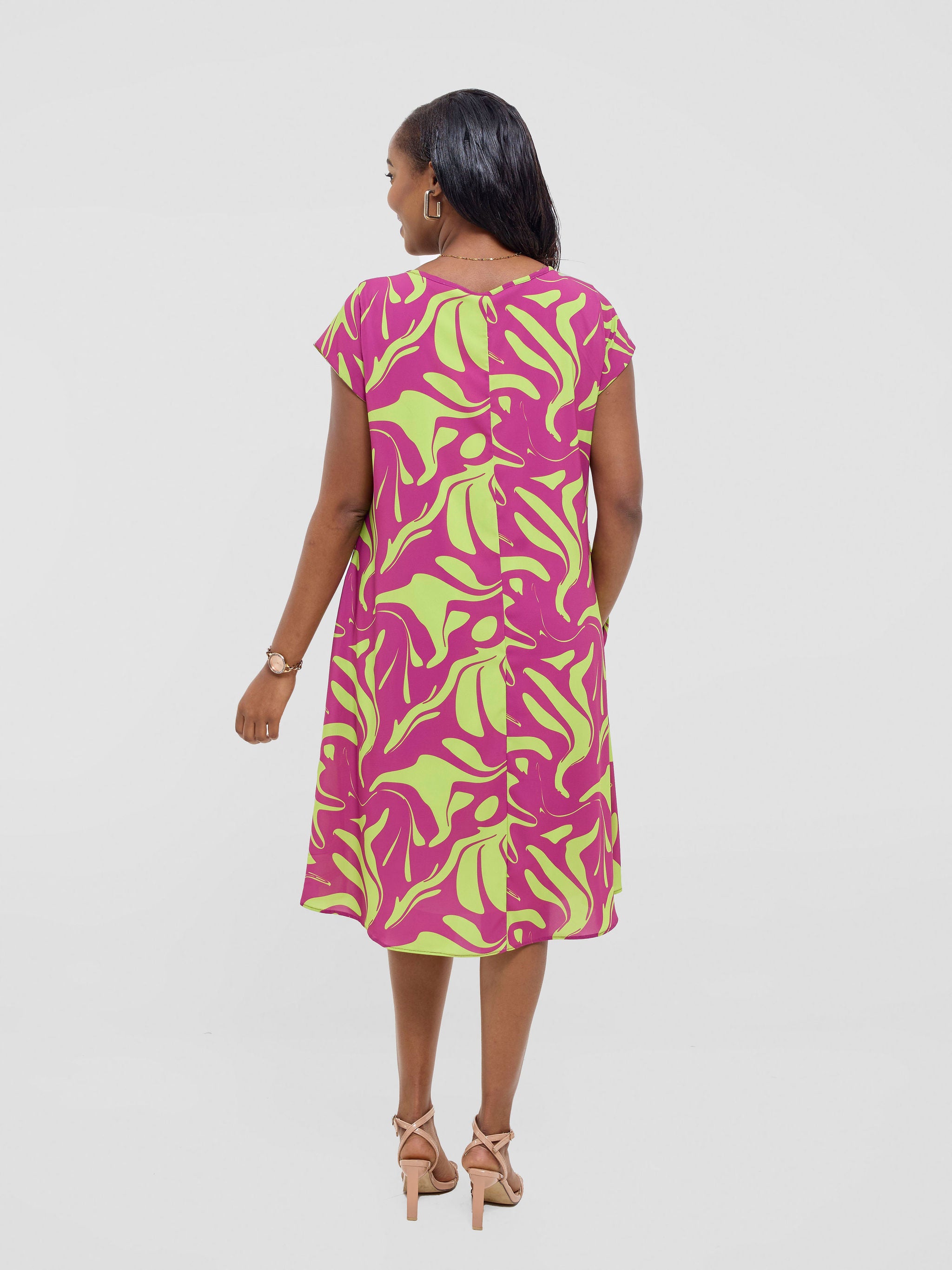 Vivo Sierra Cap Sleeve Tent Chiffon Dress - Lime / Purple Zazi Print