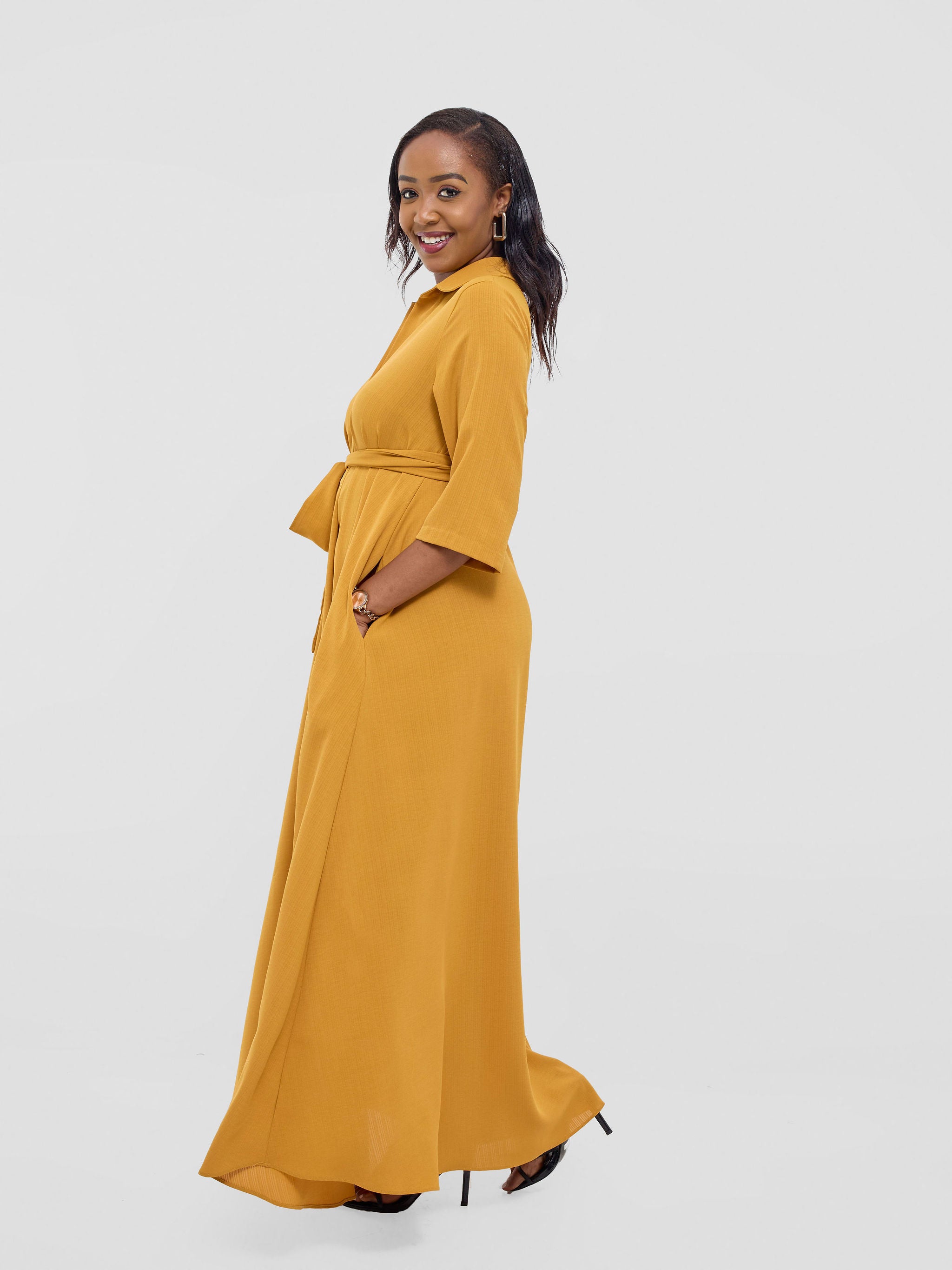 Vivo Yumi Maxi Shirt Dress - Dark Mustard (cotton)
