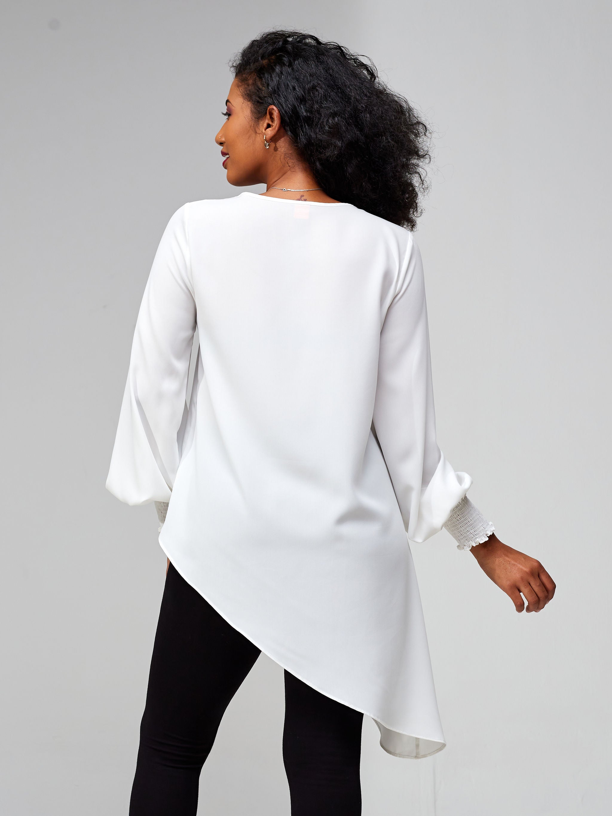 Vivo Wastani Shirred Cuff Asymmetrical Top - White