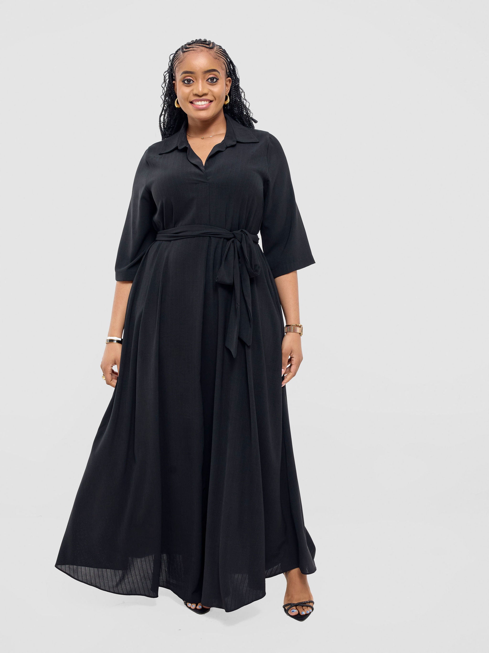 Vivo Yumi Maxi Shirt Dress - Black (cotton)
