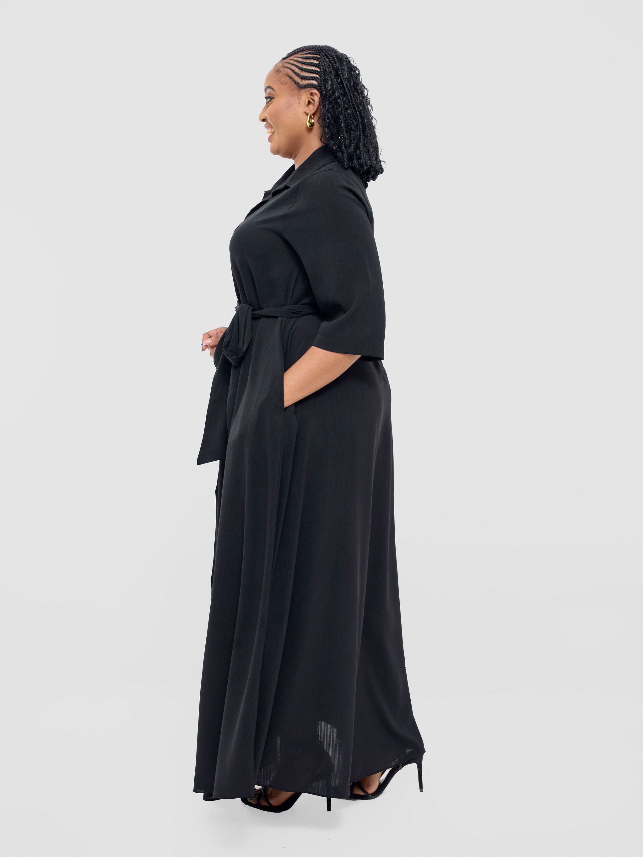Vivo Yumi Maxi Shirt Dress - Black (cotton)