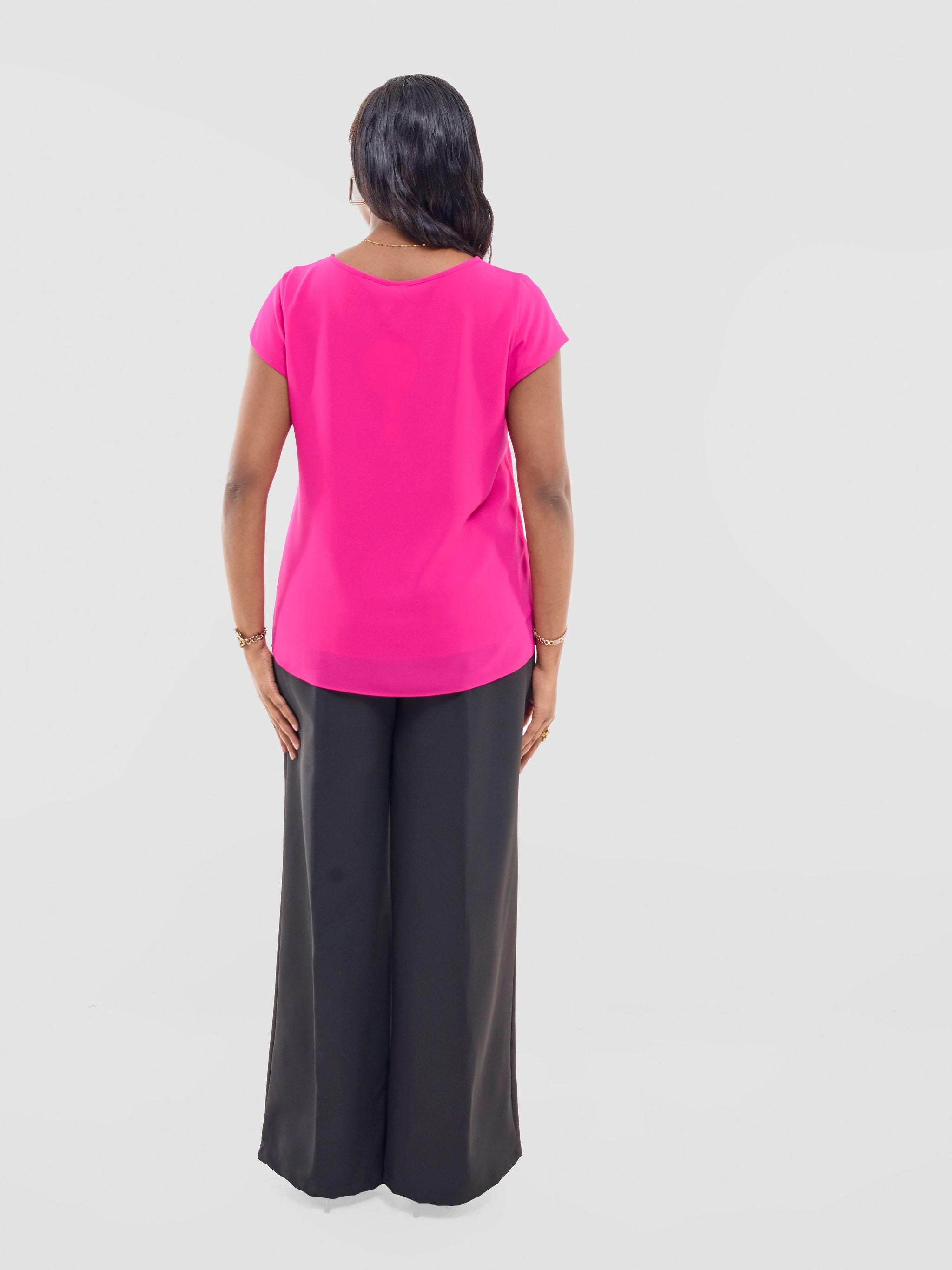 Vivo Basic Chiffon Cap Sleeve Top (Double Layered) - Fuschia