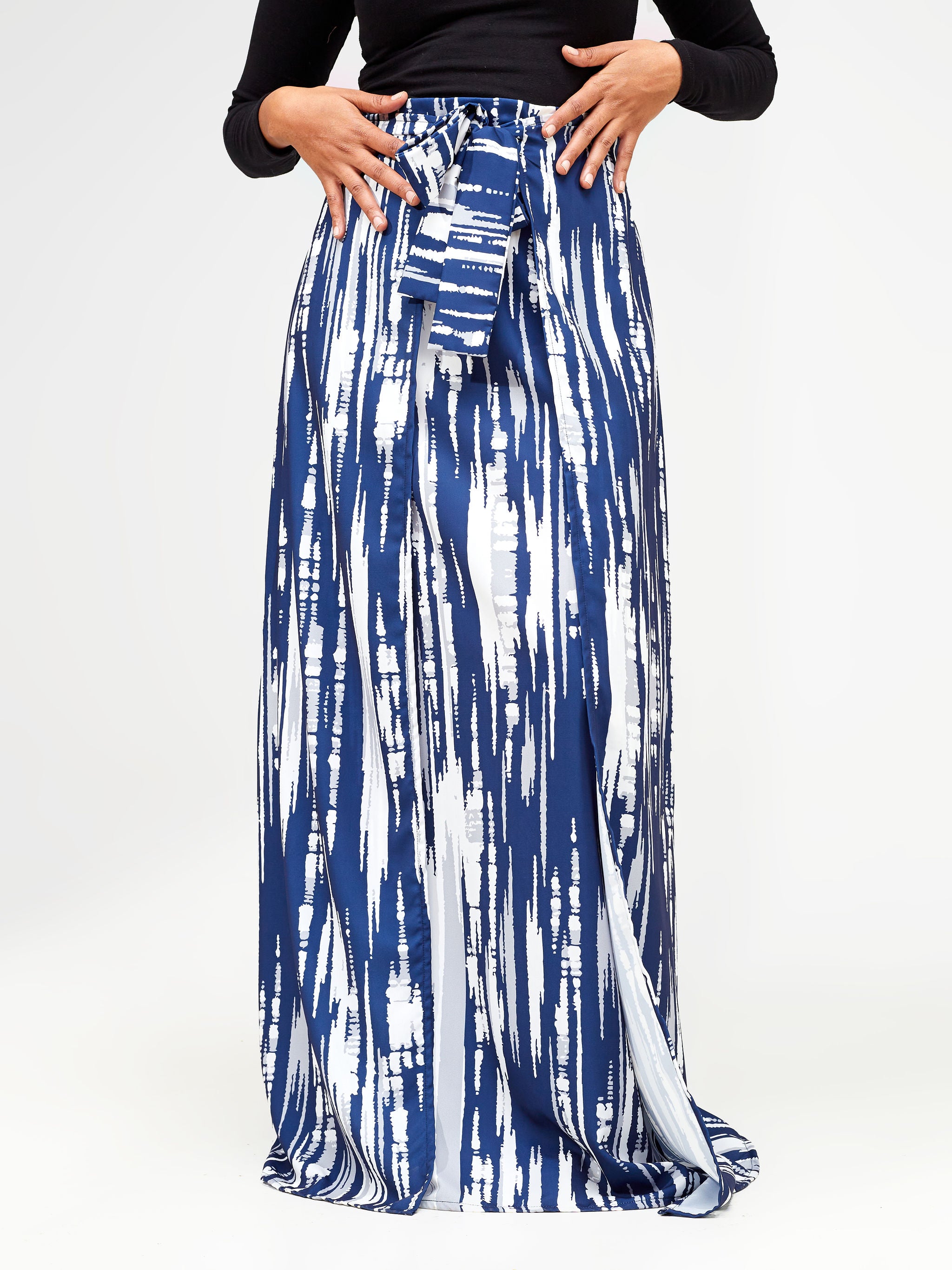Vivo Wastani Panelled Maxi Skirt - Navy Blue / Grey Abstract Print