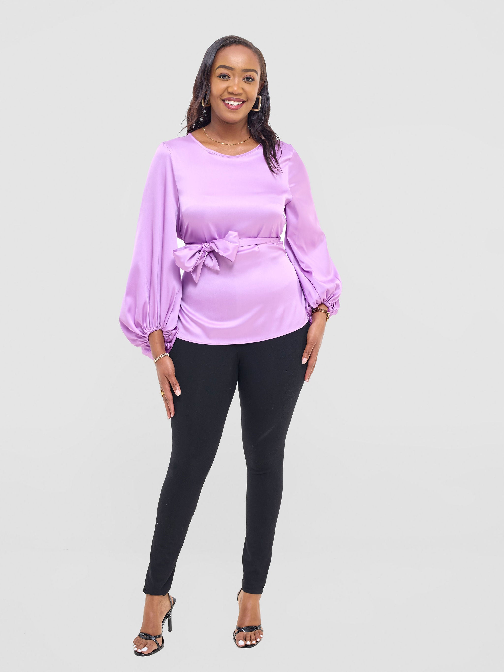 Vivo Izzy Satin Bishop Sleeve Top - Lilac