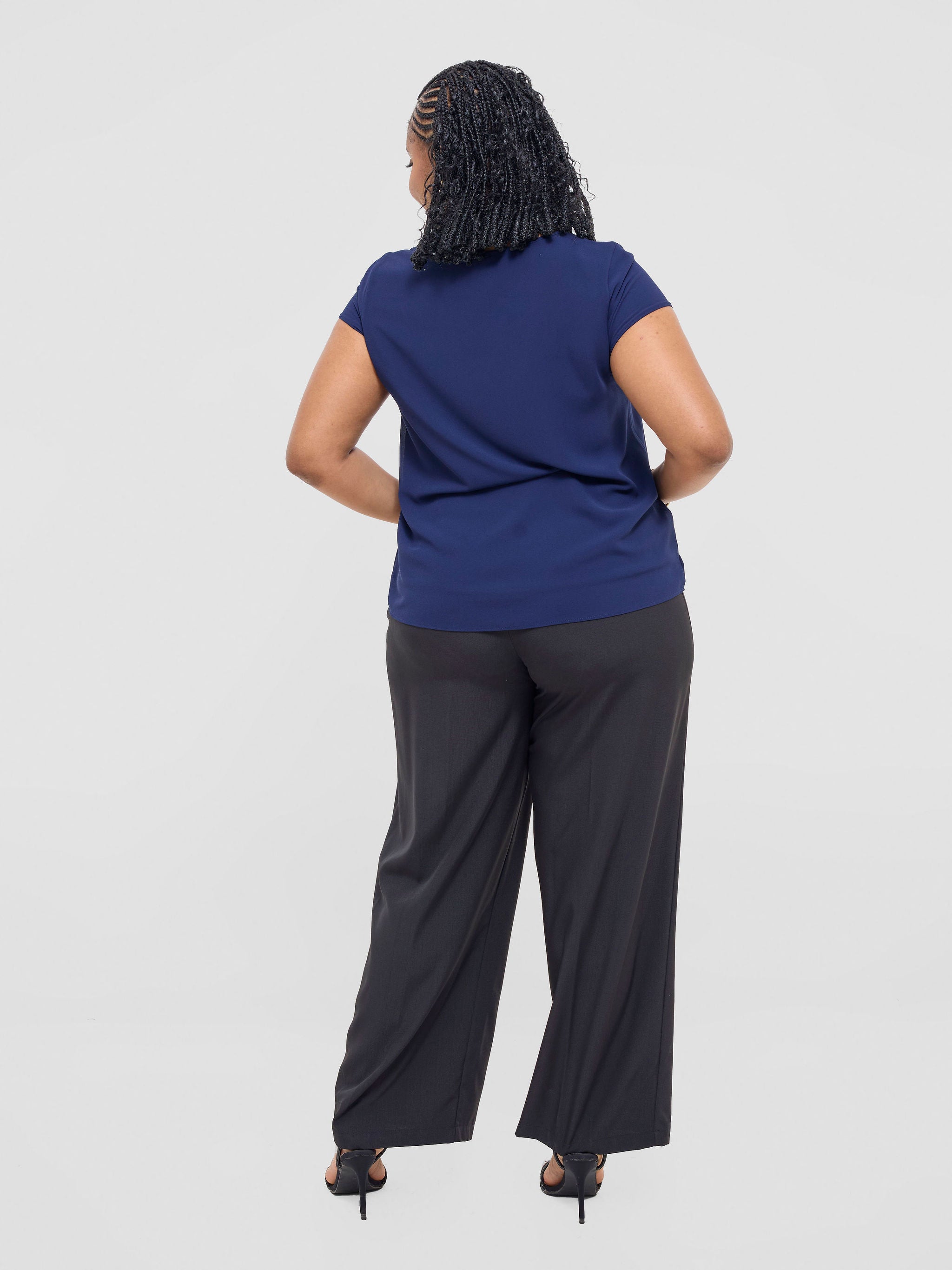 Vivo Basic Chiffon Cap Sleeve Top (Double Layered) - Dark Navy