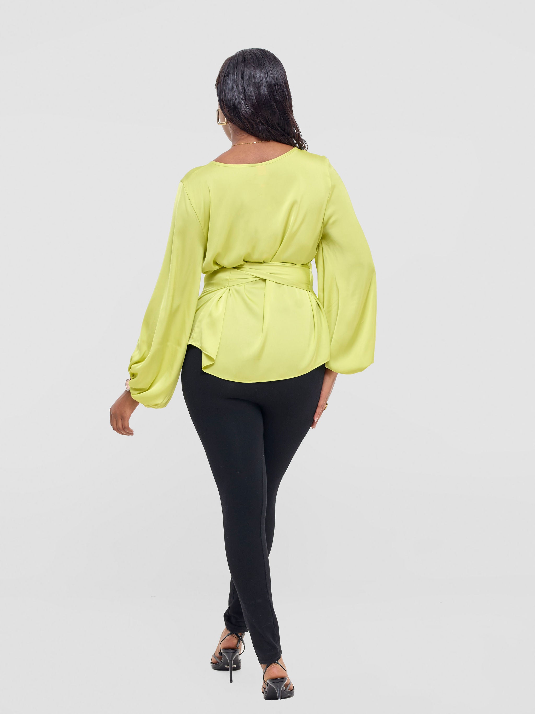 Vivo Izzy Satin Bishop Sleeve Top - Lime