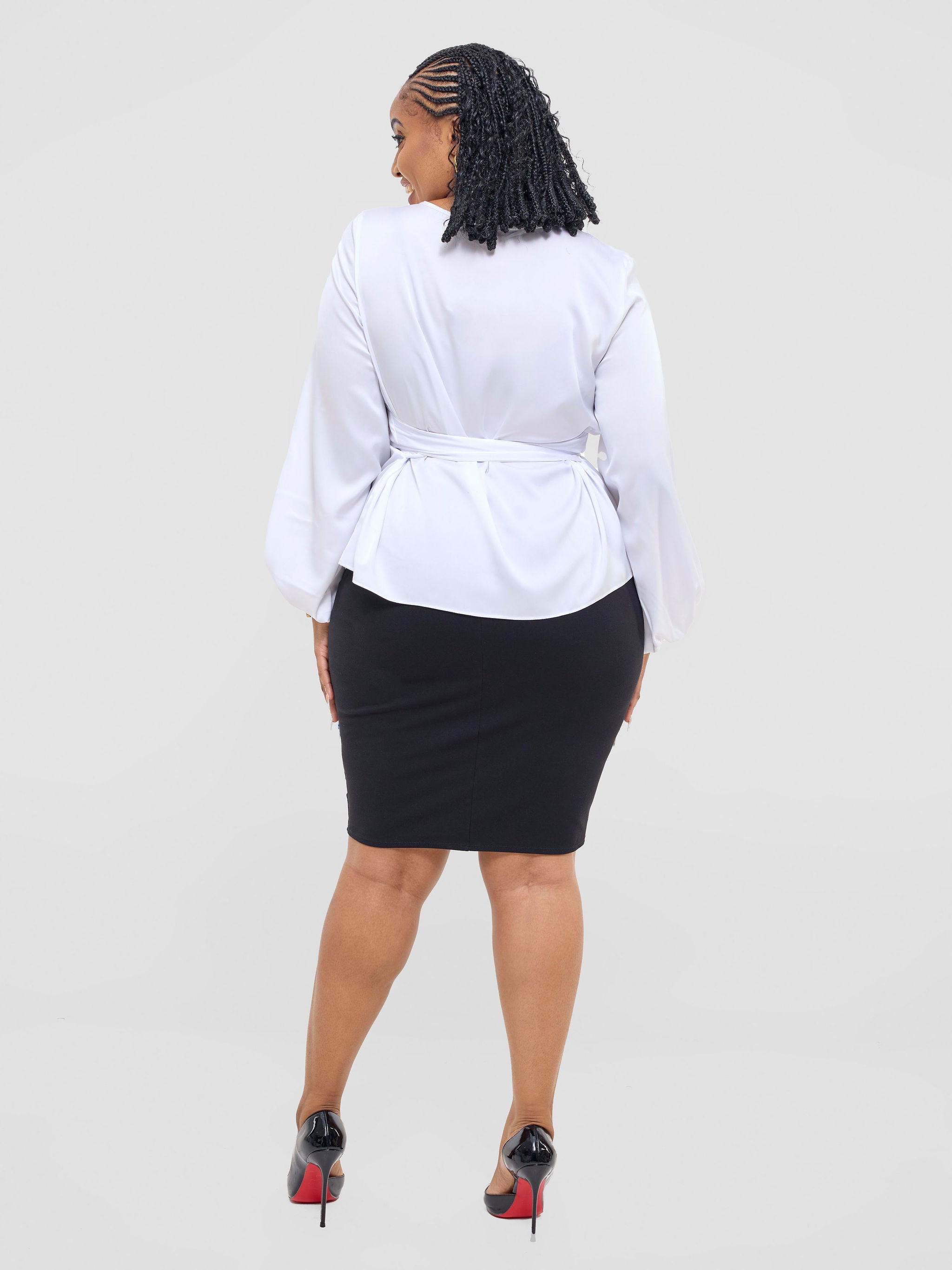 Vivo Izzy Satin Bishop Sleeve Top - White