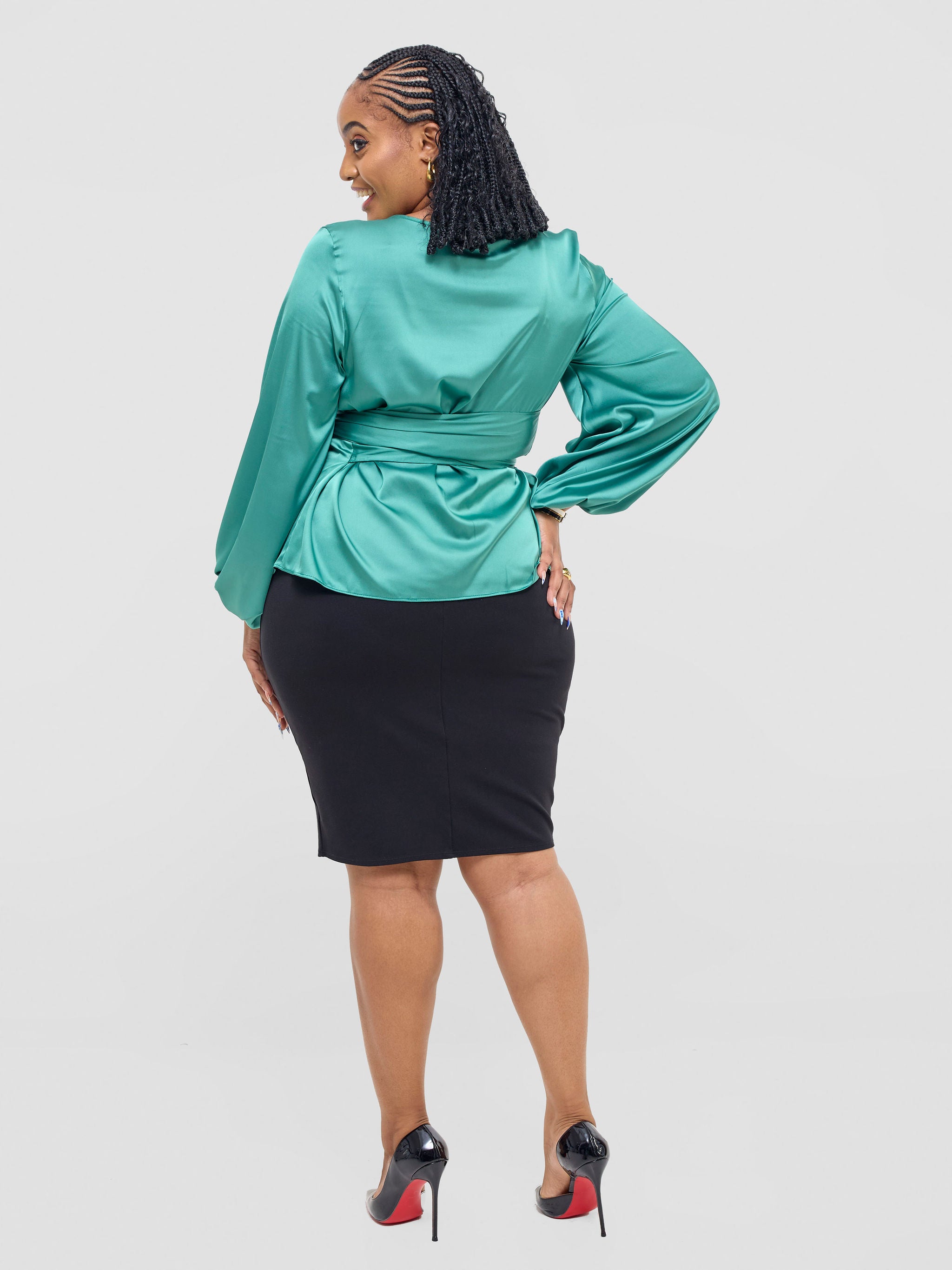 Vivo Izzy Satin Bishop Sleeve Top - Sea Green