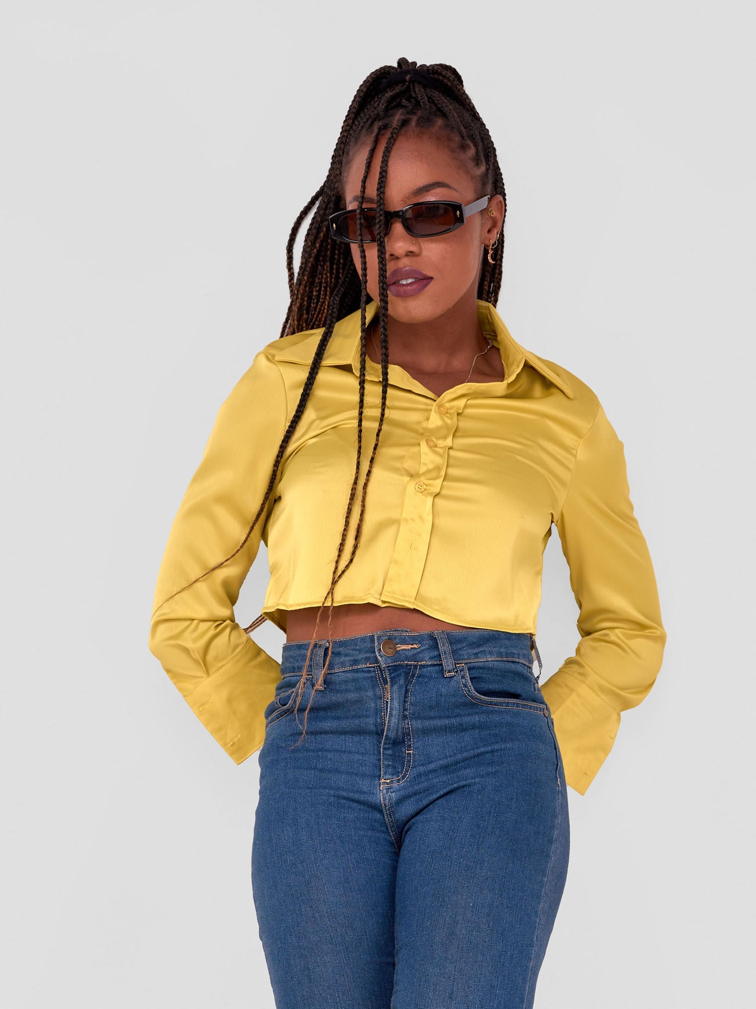 Satin Crop Shirt - Lime