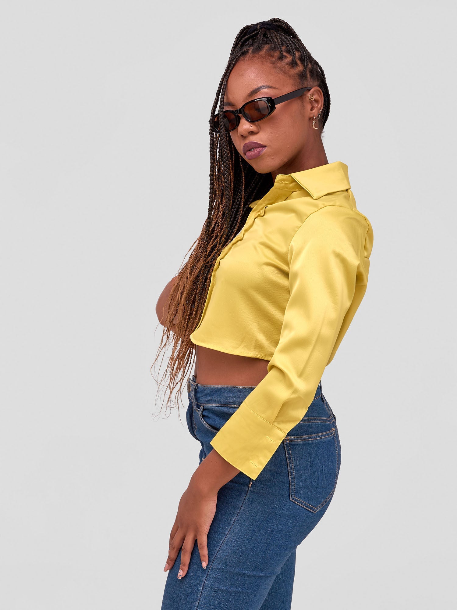 Satin Crop Shirt - Lime