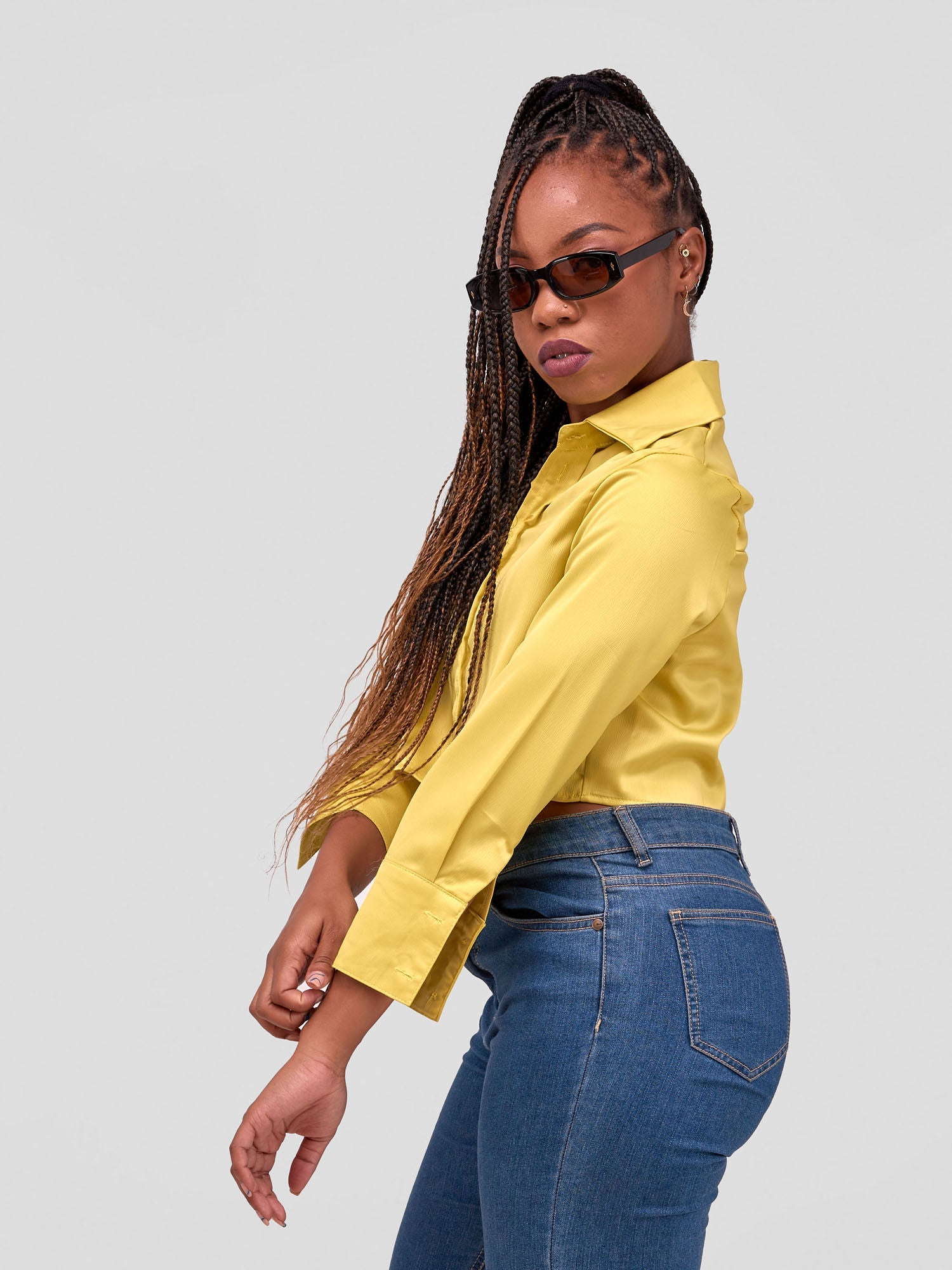 Satin Crop Shirt - Lime