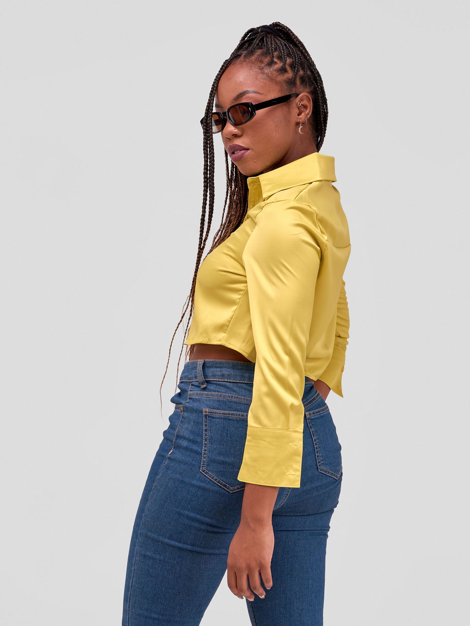 Satin Crop Shirt - Lime
