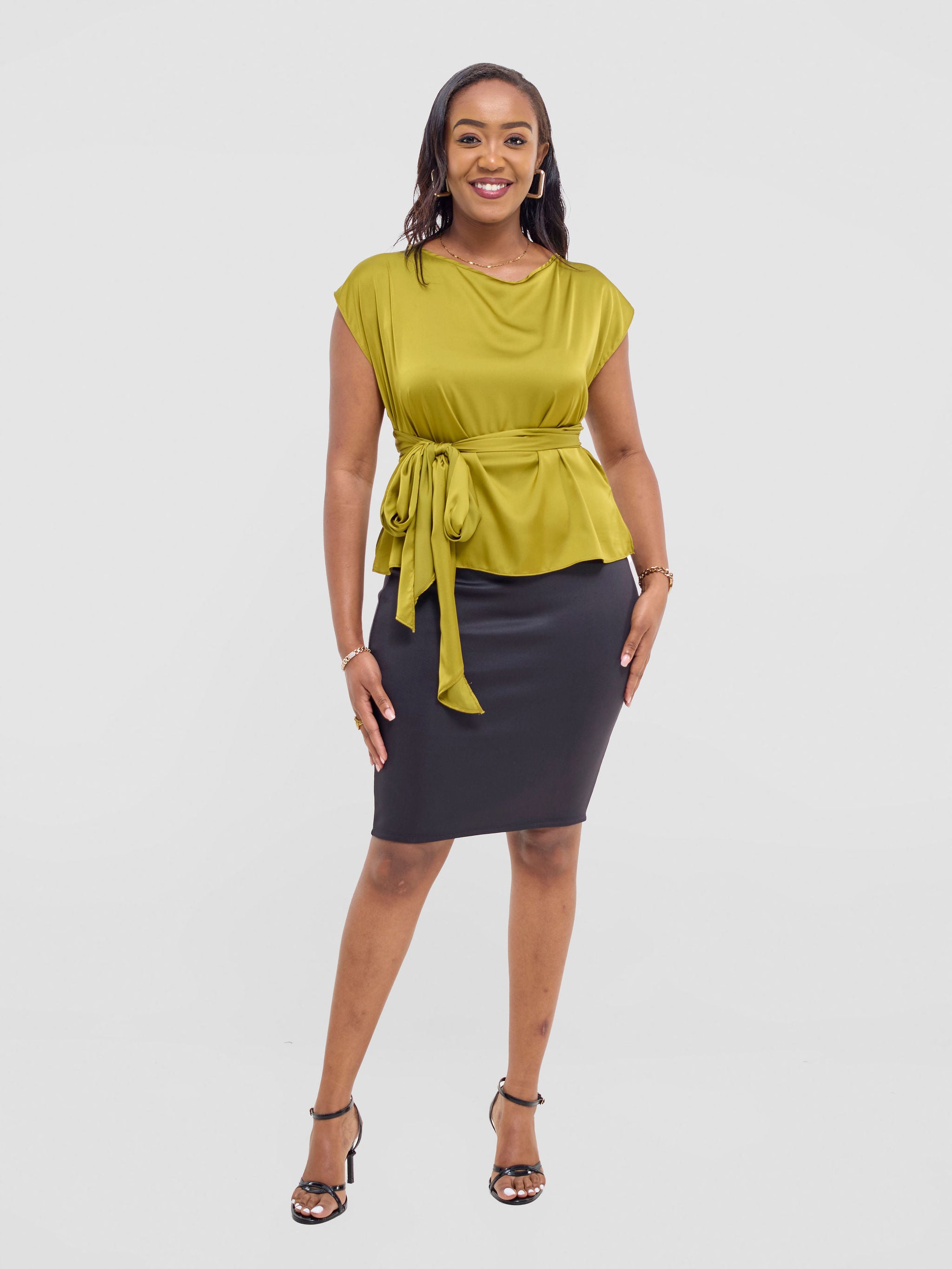 Vivo Yene Front Tie Top - Light Olive