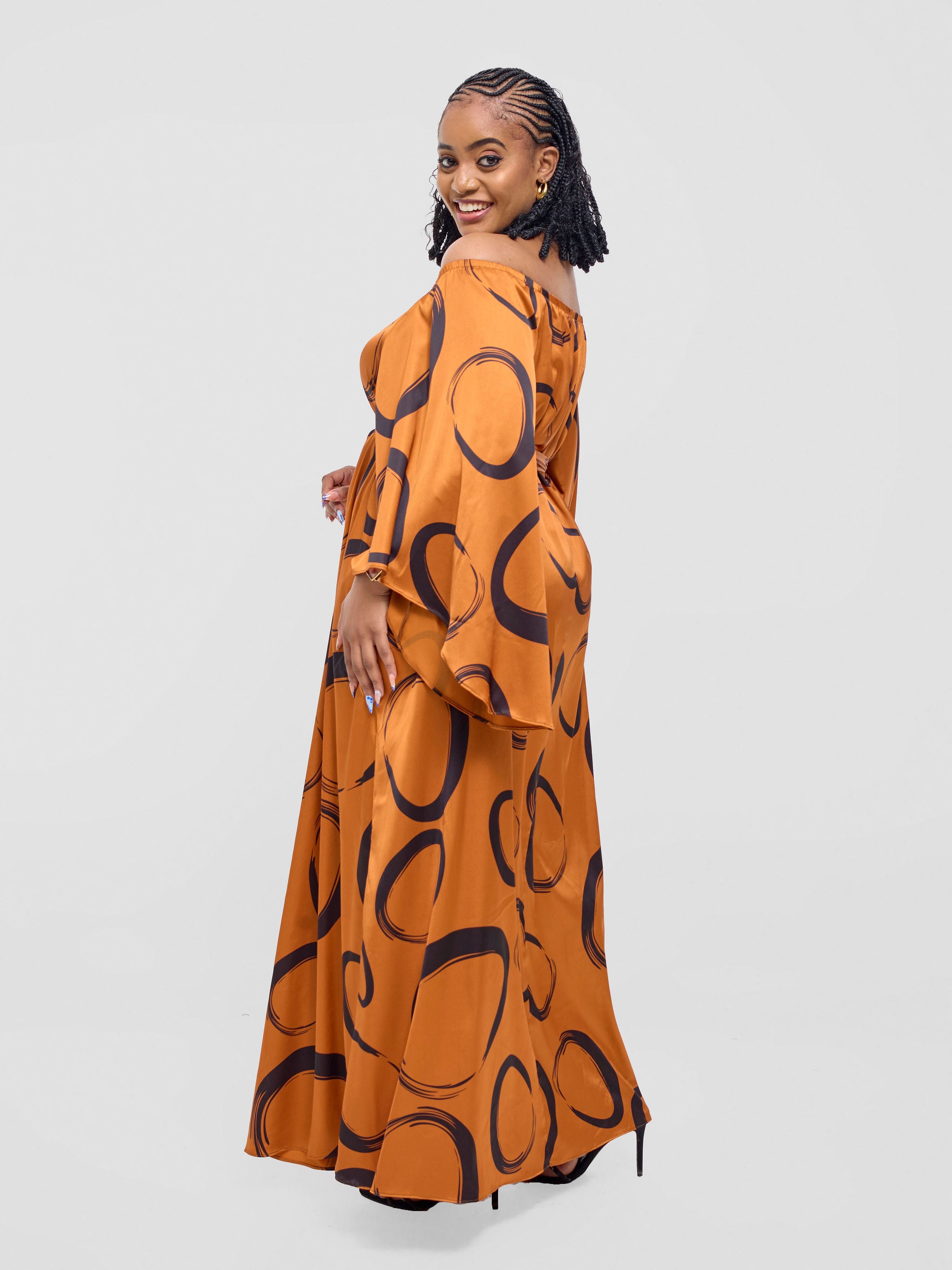 Vivo Chidii Off Shoulder Maxi Dress - Rust / Black Rema Print