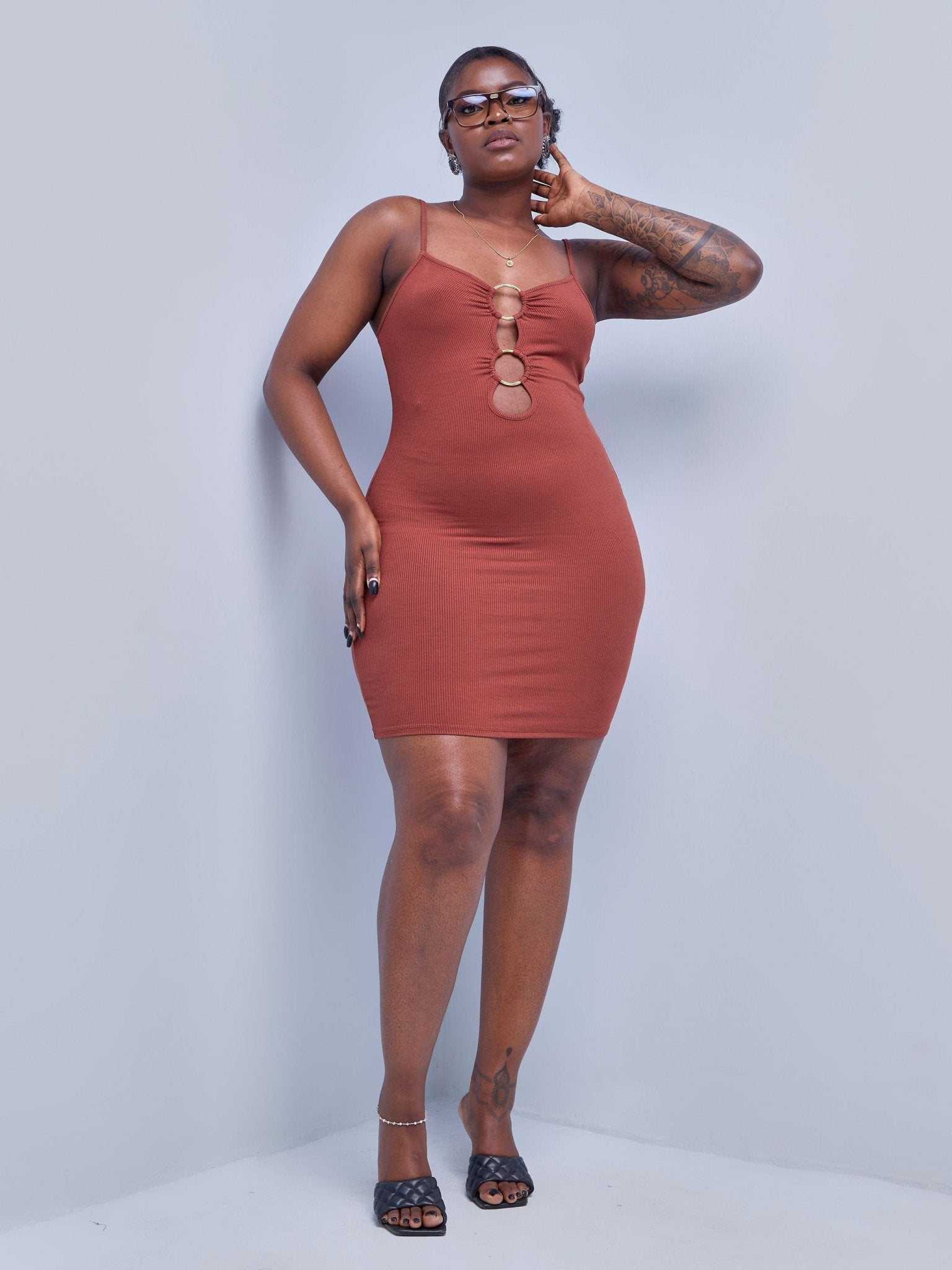 Popular 21 Double O-ring Cami Dress - Dark Amber - Shopzetu