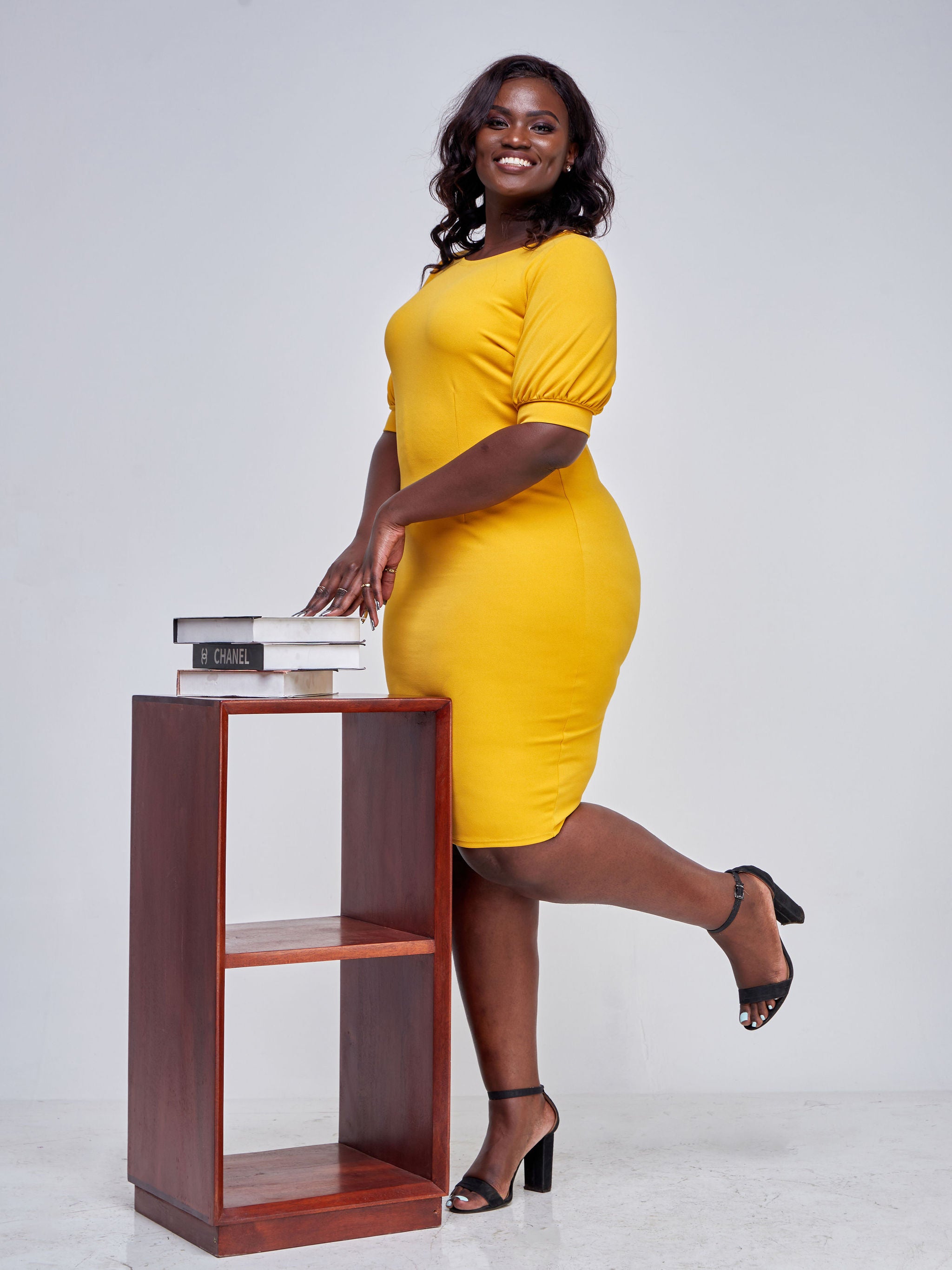 Vivo Imara Puff Sleeve Sheath Dress - Mustard