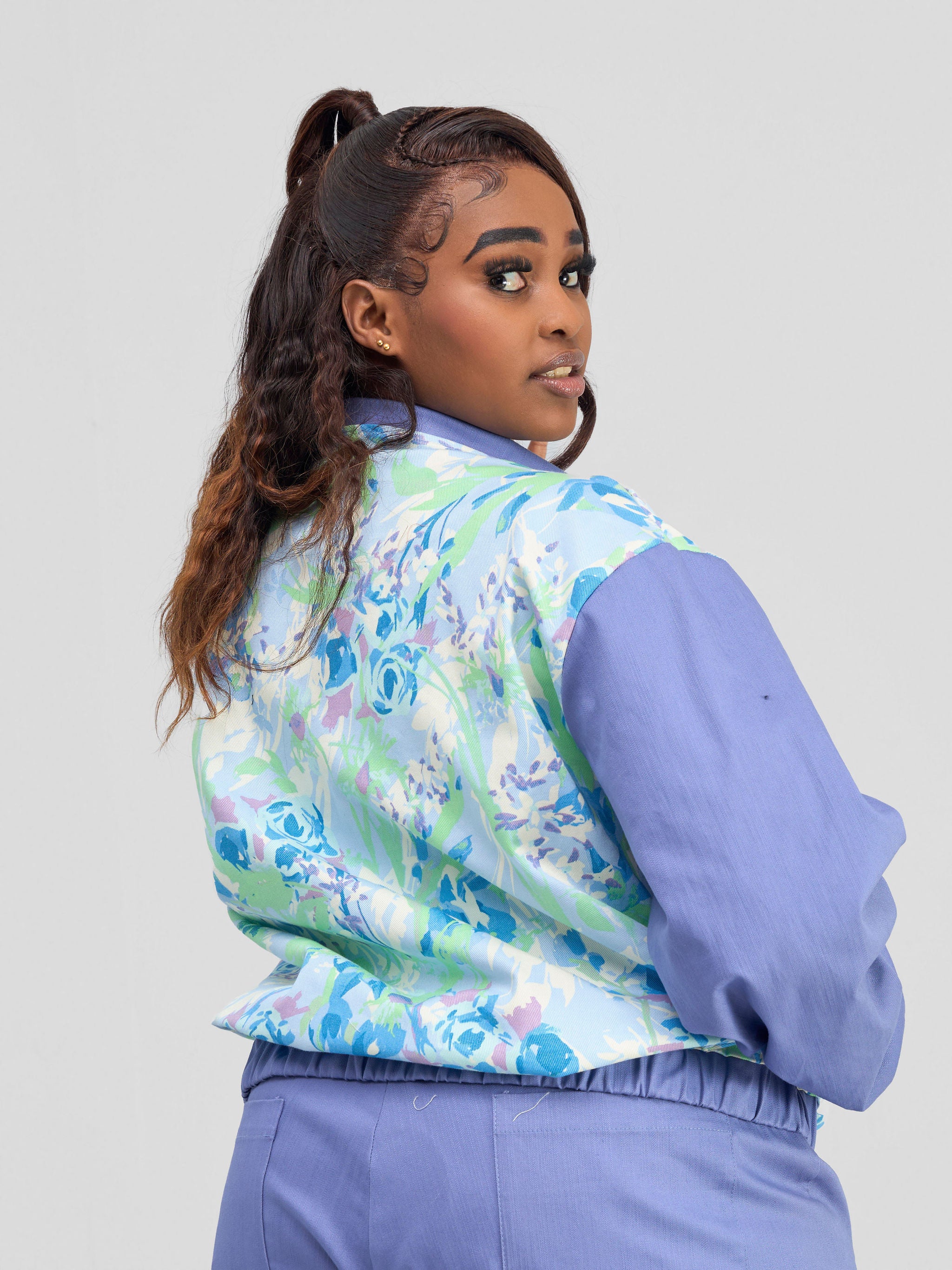 Zoya Banda Unisex Letterman Jacket - Green / Blue Print + Blue