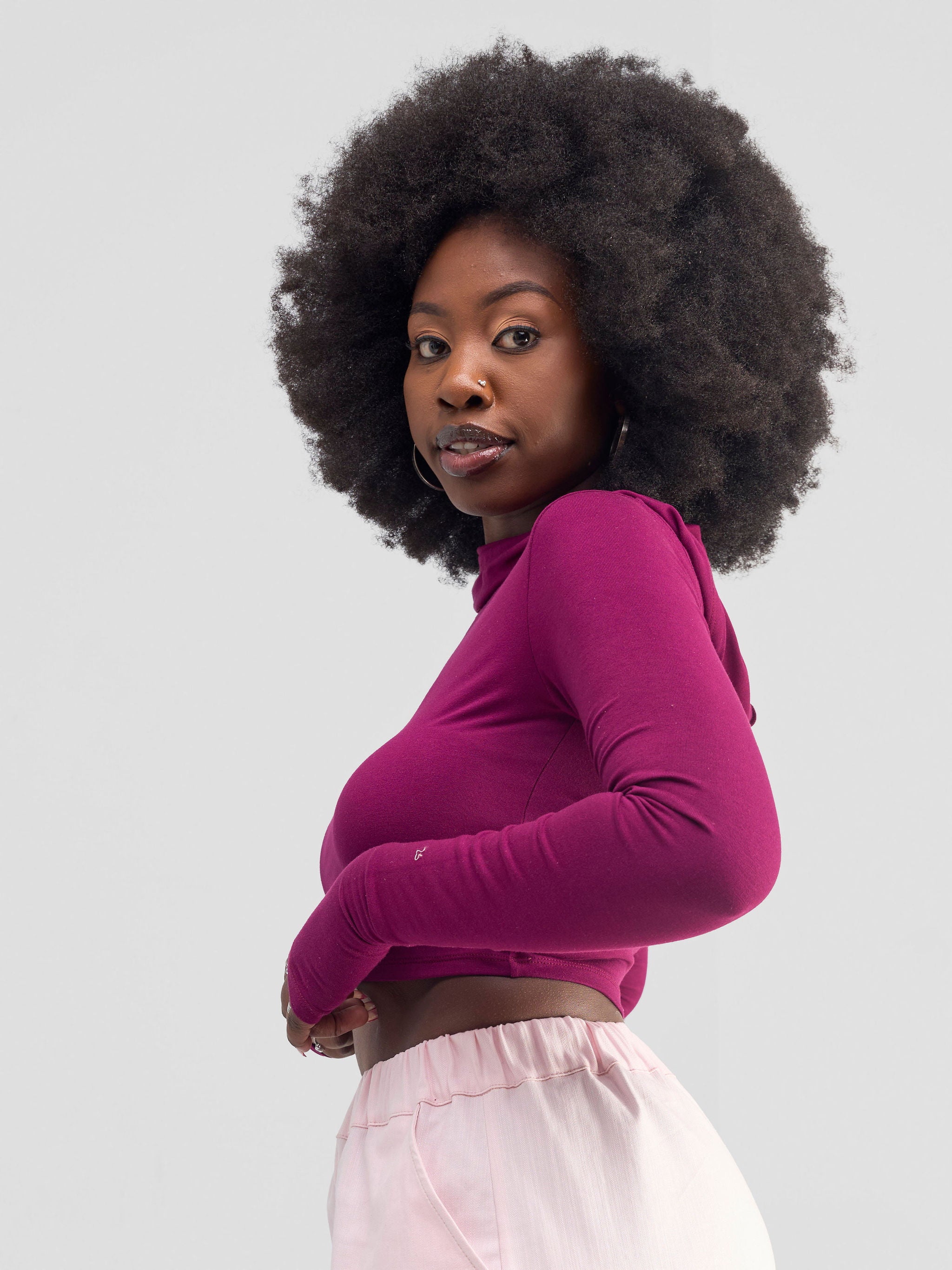 Zoya Banda Crop Hoodie - Burgundy