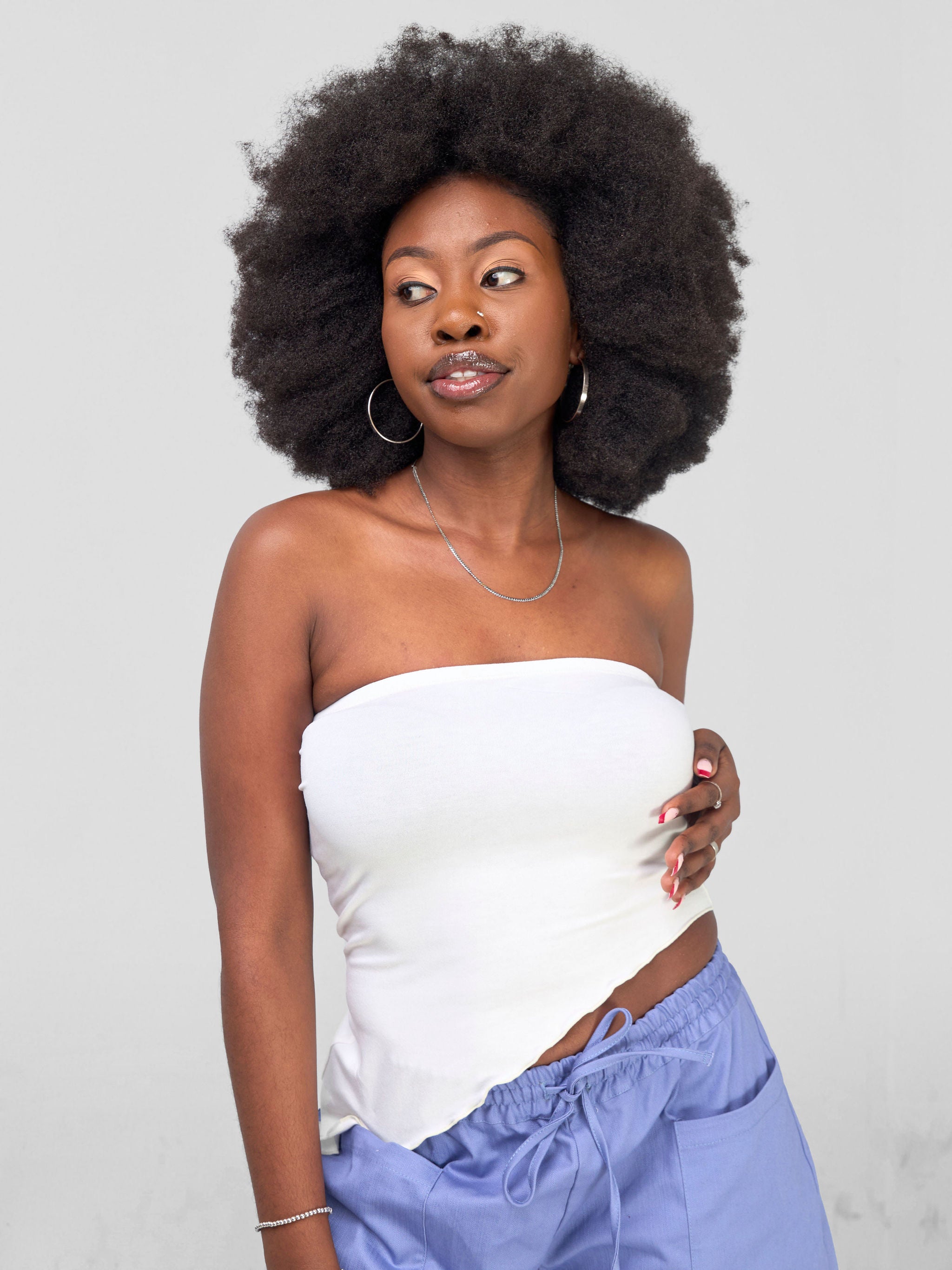 Zoya Banda Bandeau Asymmetrical Crop Top - White