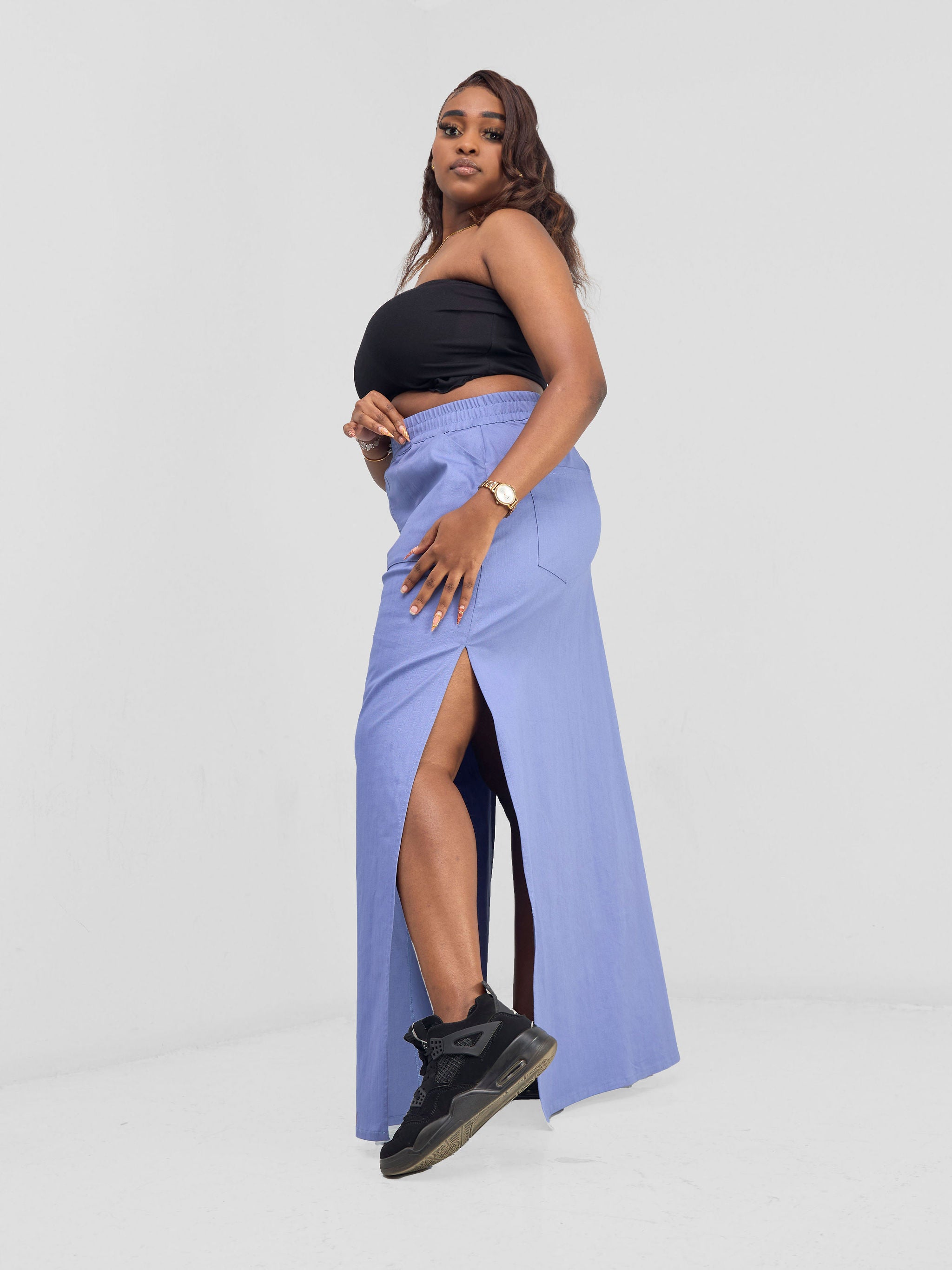 Zoya Banda High Slit Maxi Skirt - Blue