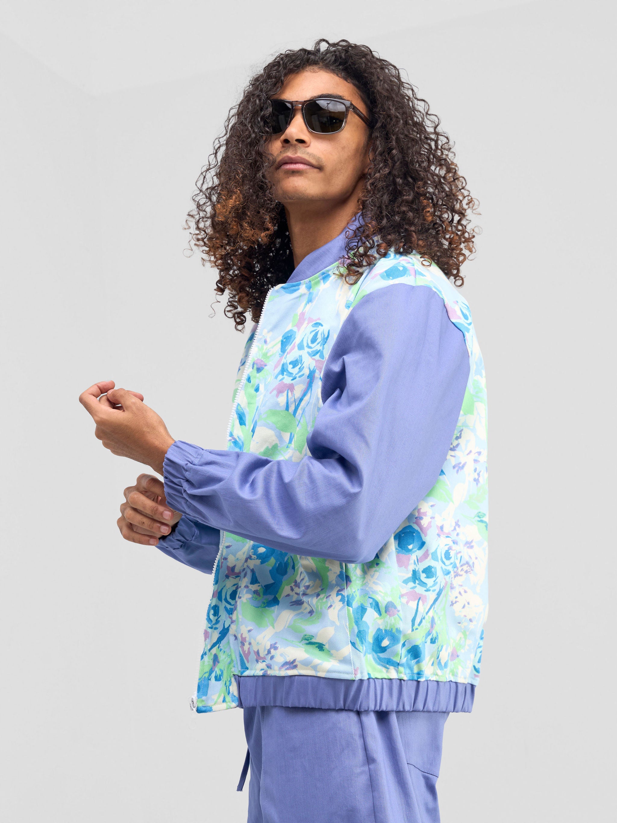 Zoya Banda Unisex Letterman Jacket - Green / Blue Print + Blue