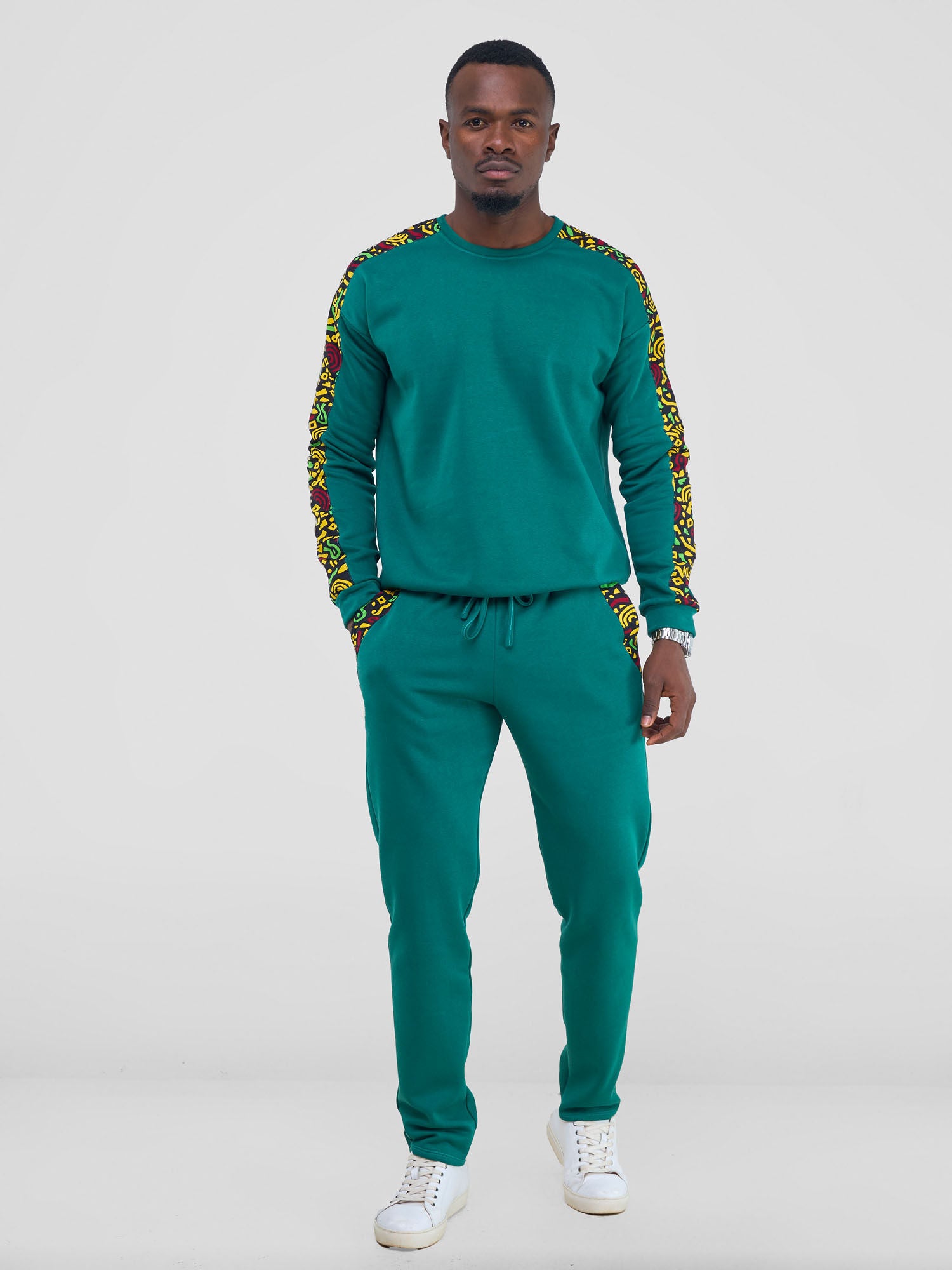 Safari Kitenge Men's Sweat Pants - Teal/ Tafo Print