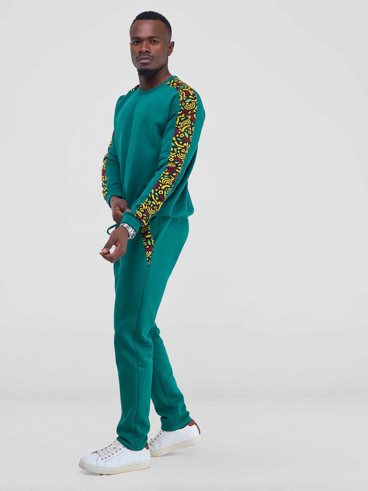 Safari Kitenge Men's Sweat Pants - Teal/ Tafo Print