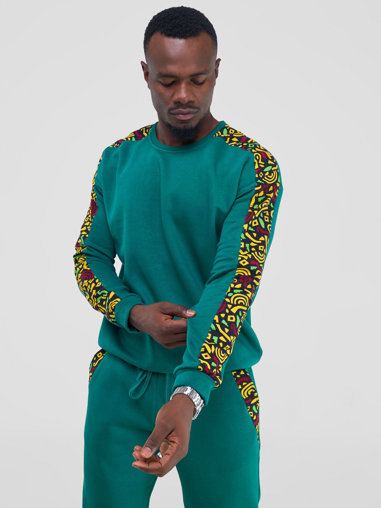Safari Kitenge Men's Sweat Pants - Teal/ Tafo Print