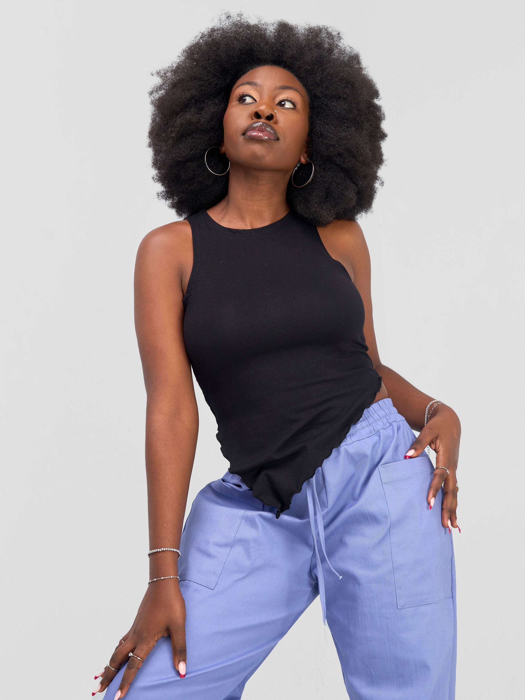 Zoya Banda Halter Neck Assymetrical Crop Top - Black