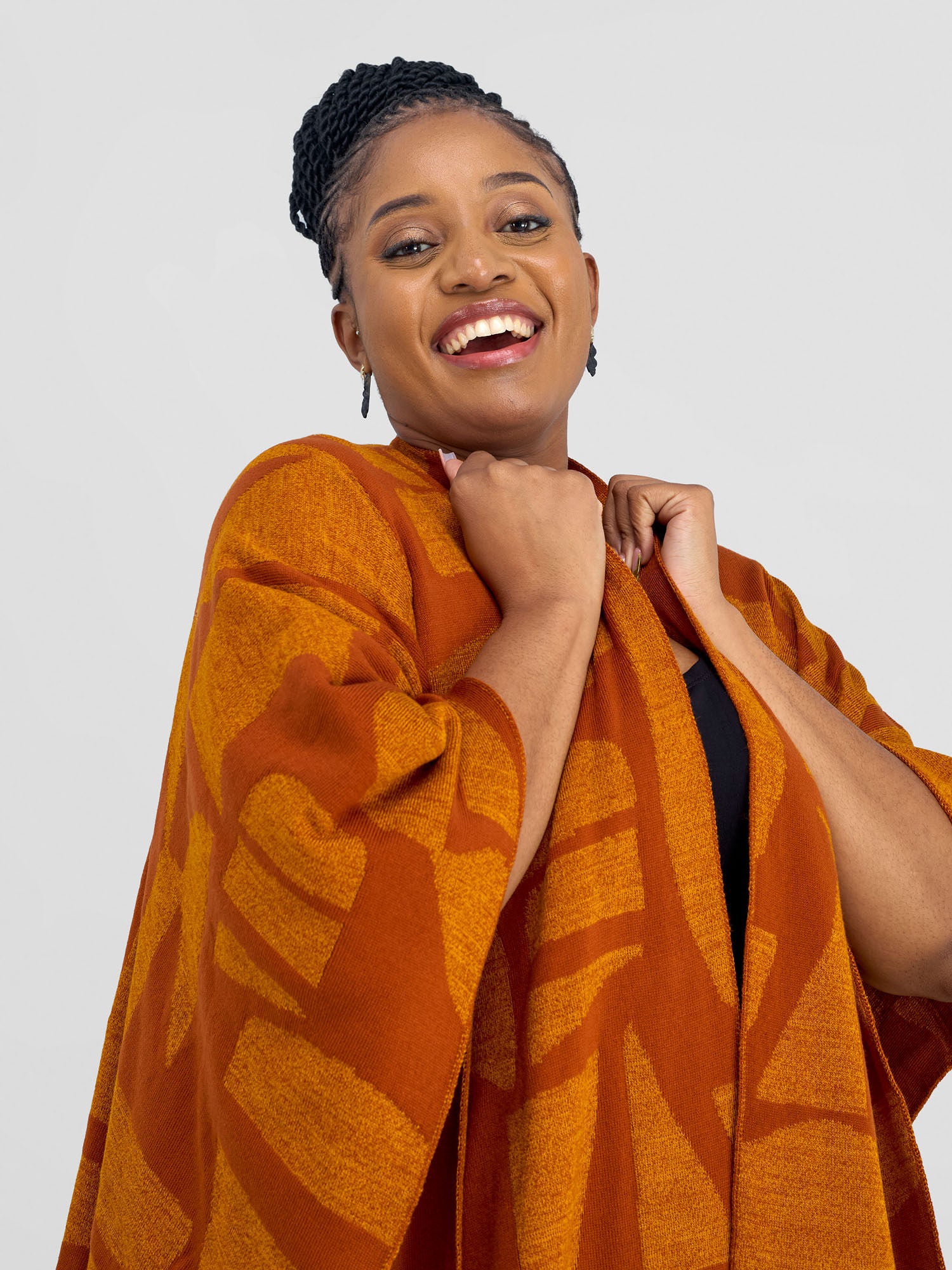 Vivo Reversible Poncho without Fringes - Rust / Mustard Samba Print