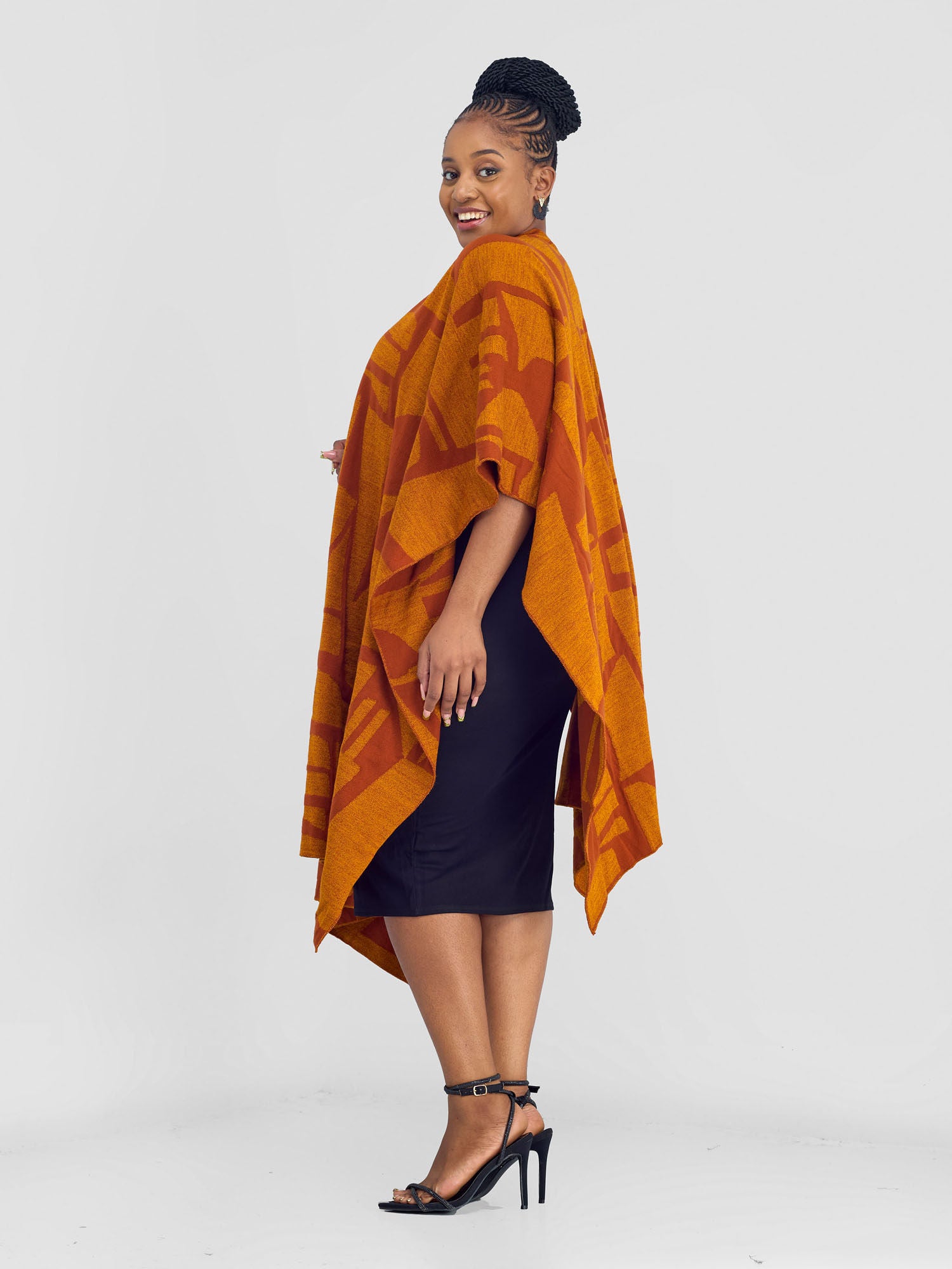 Vivo Reversible Poncho without Fringes - Rust / Mustard Samba Print