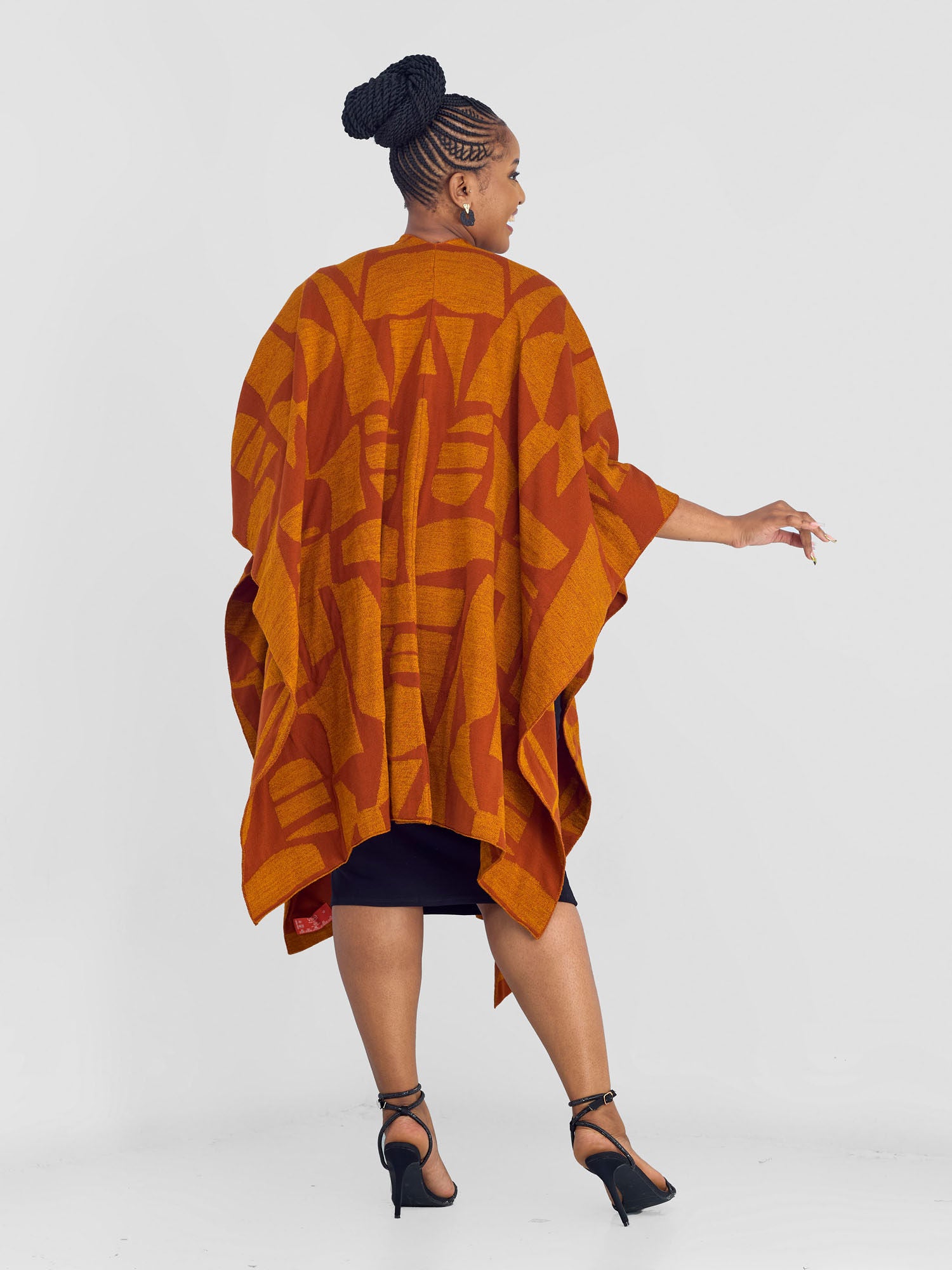 Vivo Reversible Poncho without Fringes - Rust / Mustard Samba Print
