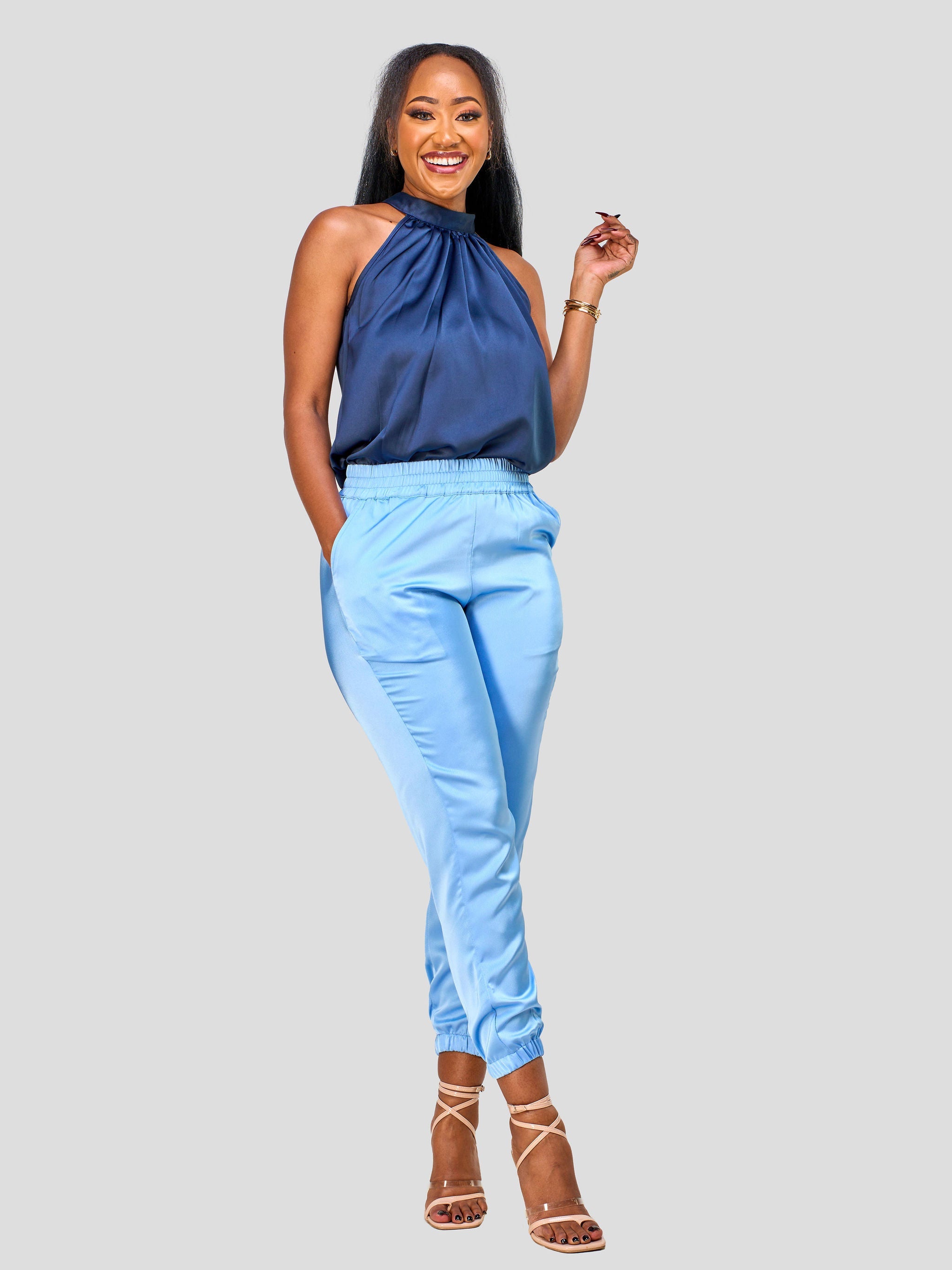 Vivo Nimali Satin Joggers - Blue