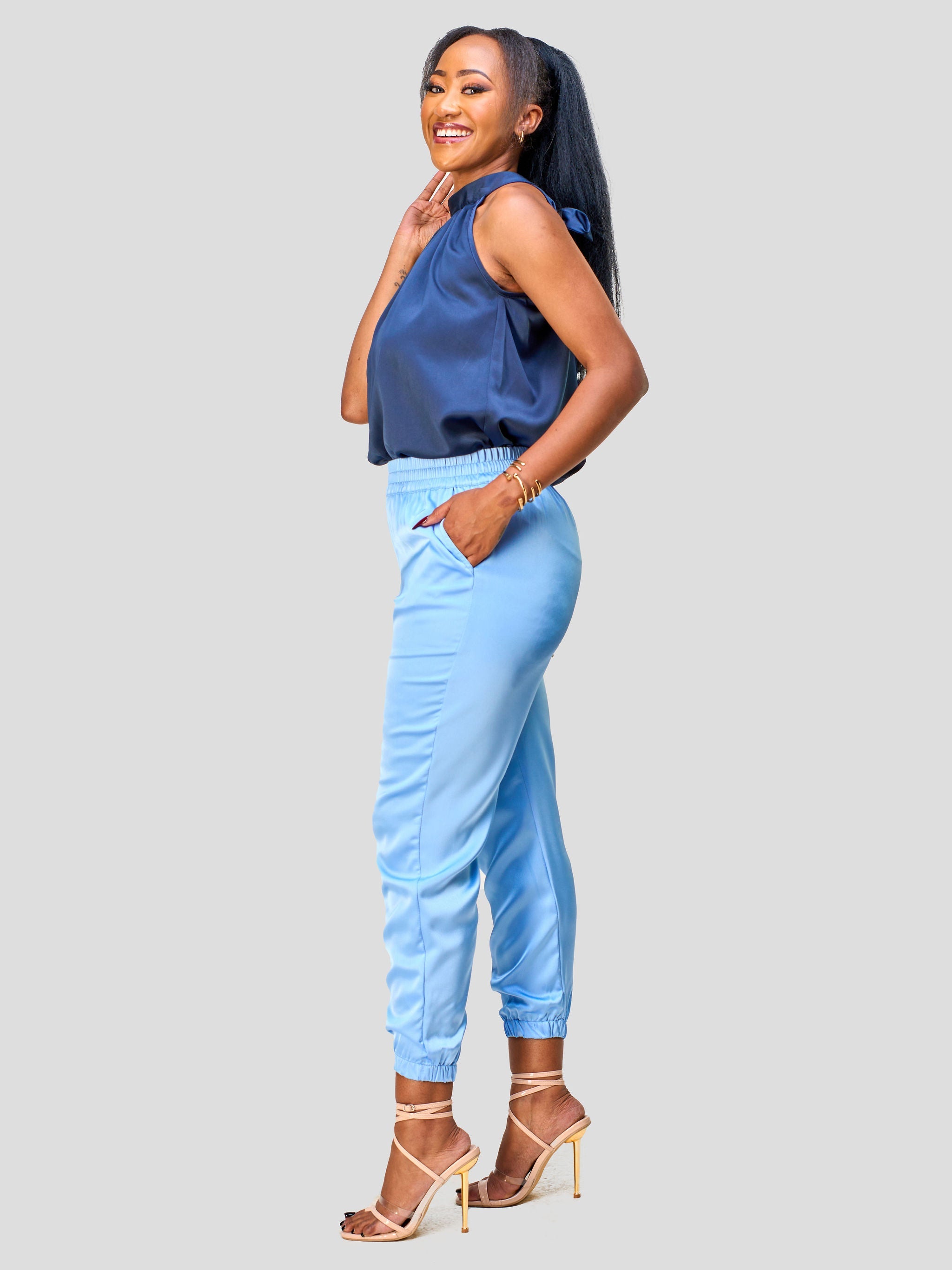 Vivo Nimali Satin Joggers - Blue