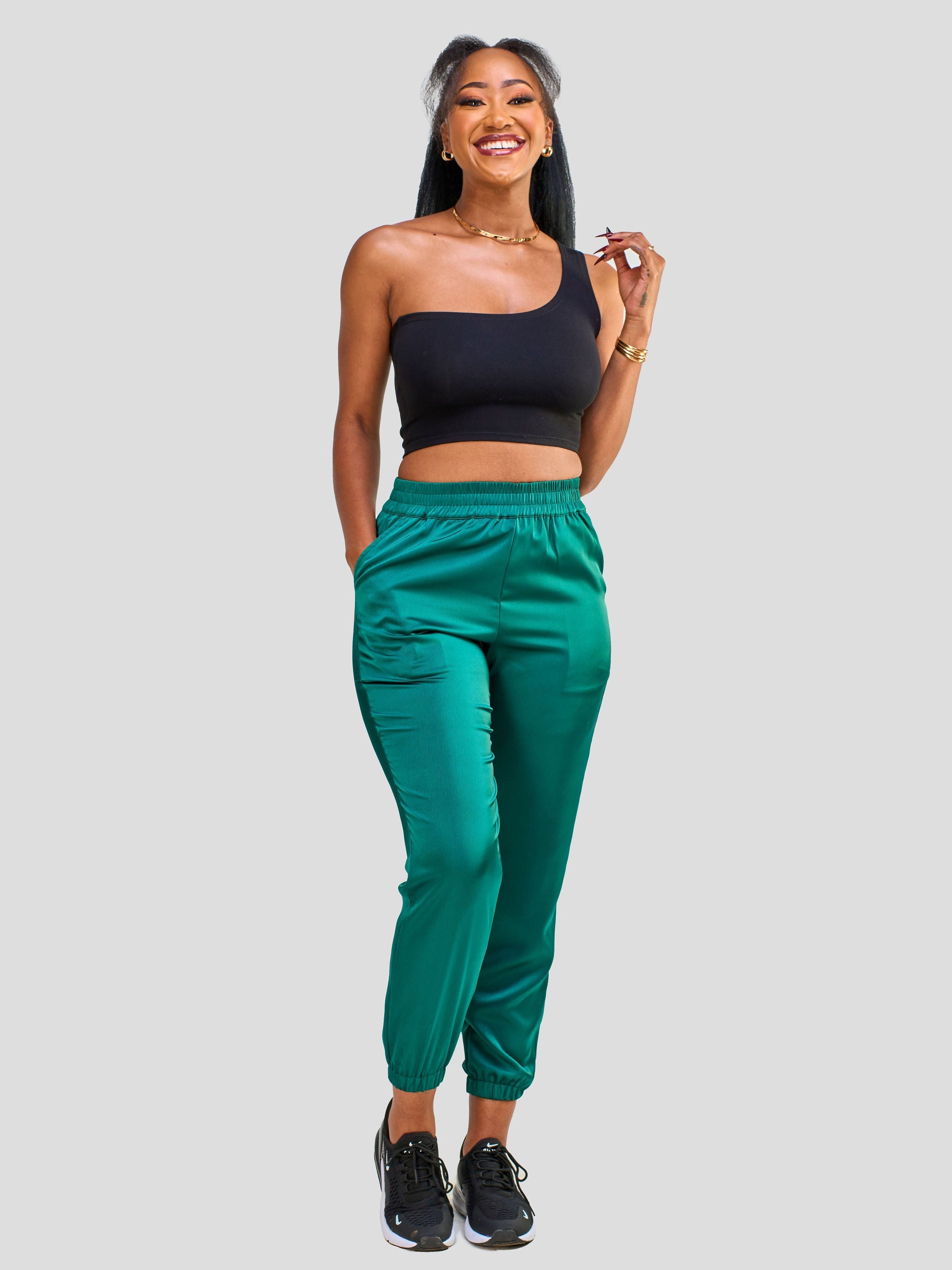 Vivo Nimali Satin Joggers - Dark Green