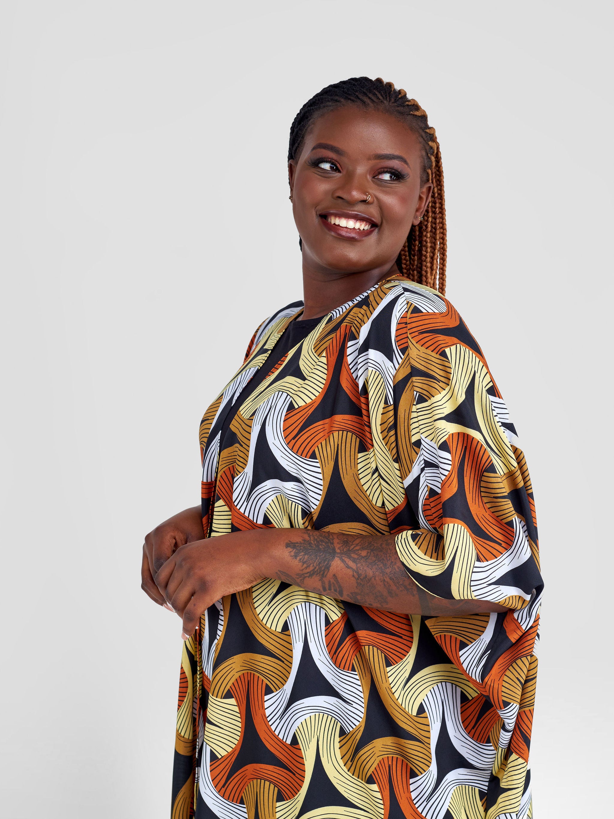 Vivo Malindi Maxi Kimono - Black / Brown Abstract Print