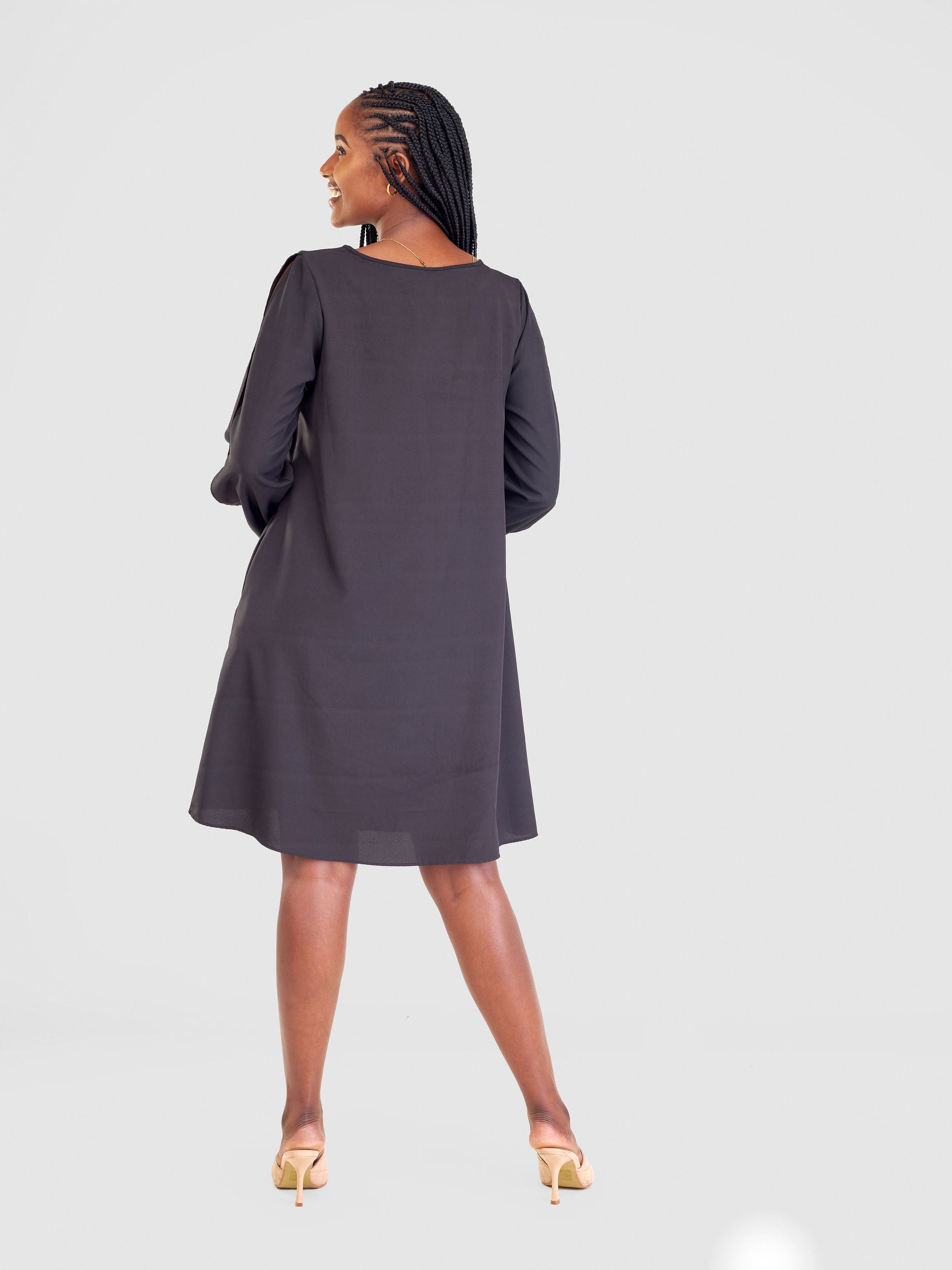 Vivo Lamu Slit Sleeve Knee Length Dress - Black