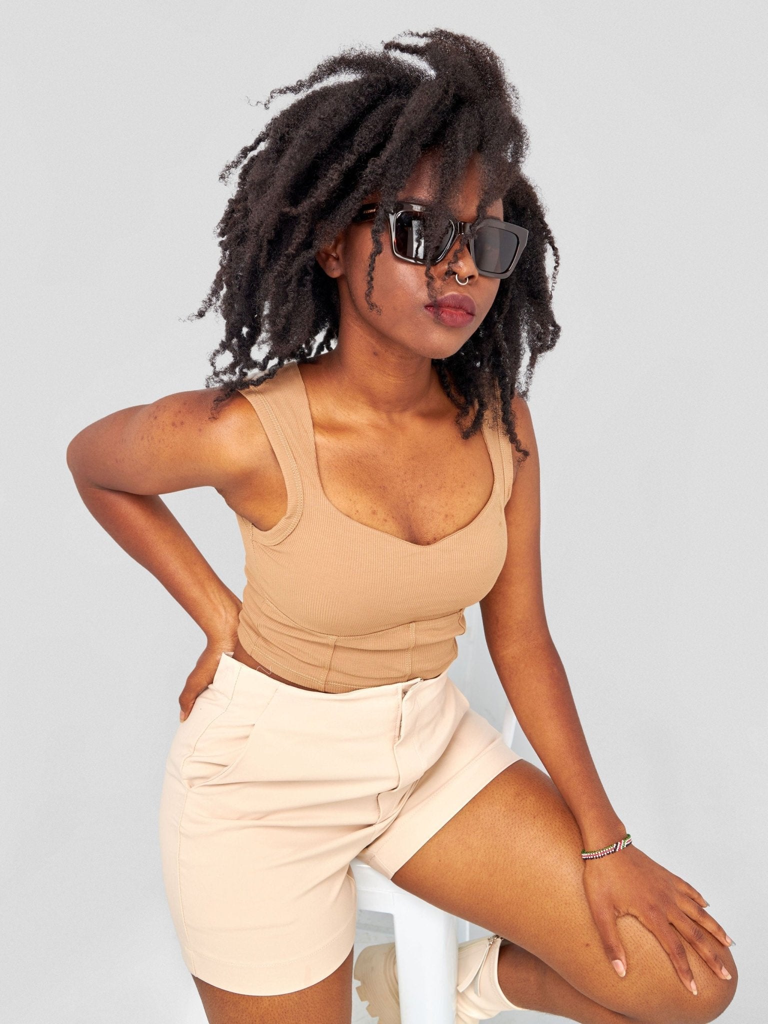 Lola Corset Style Sleeveless Top - Brown - Shopzetu