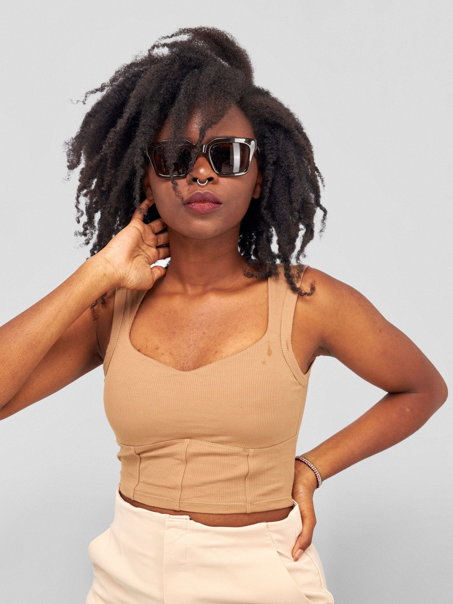 Lola Corset Style Sleeveless Top - Brown - Shopzetu