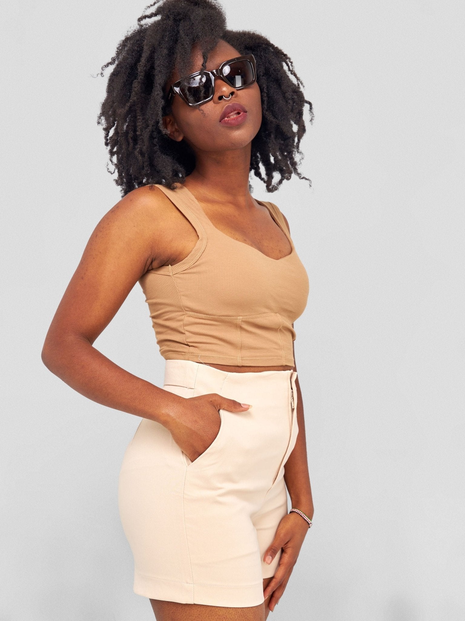 Lola Corset Style Sleeveless Top - Brown - Shopzetu