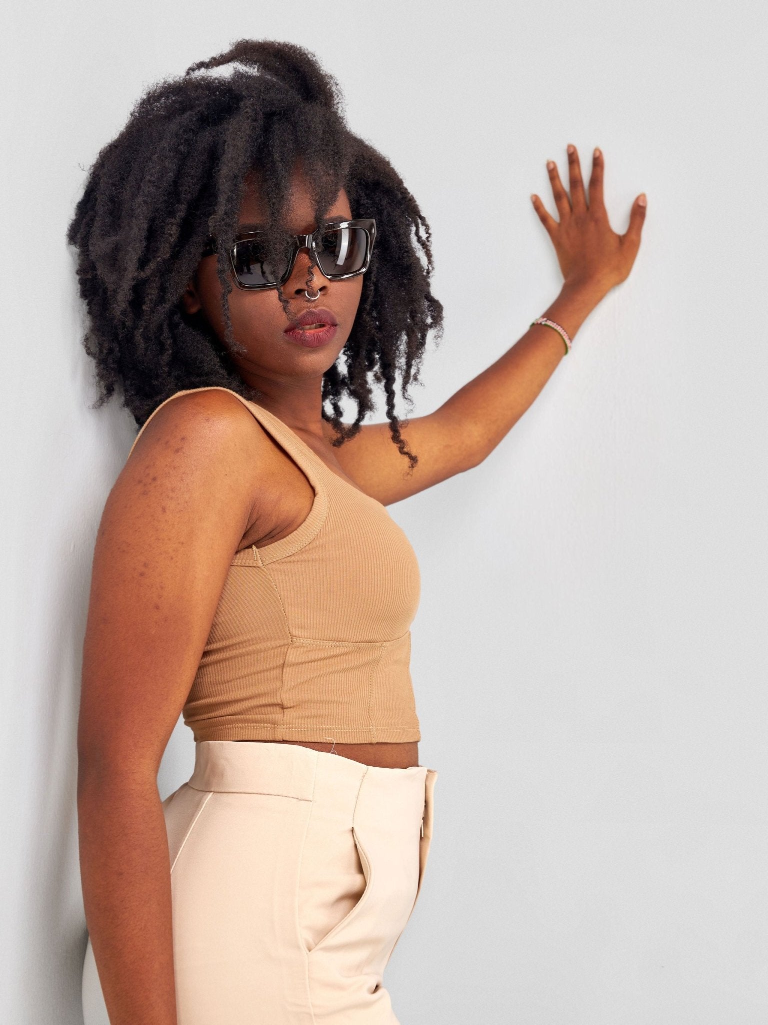 Lola Corset Style Sleeveless Top - Brown - Shopzetu