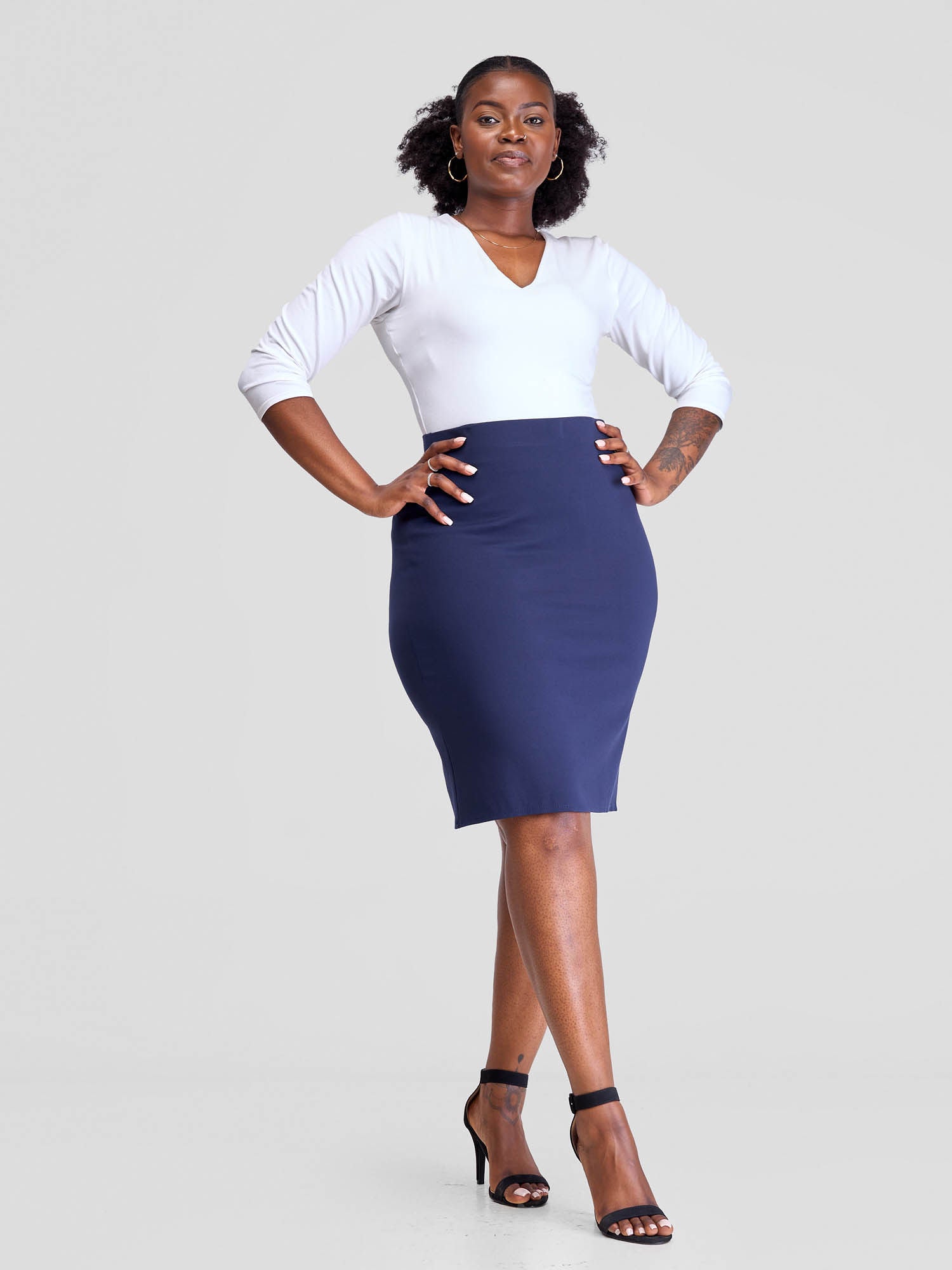 Vivo Basic Straight Skirt - Navy Blue