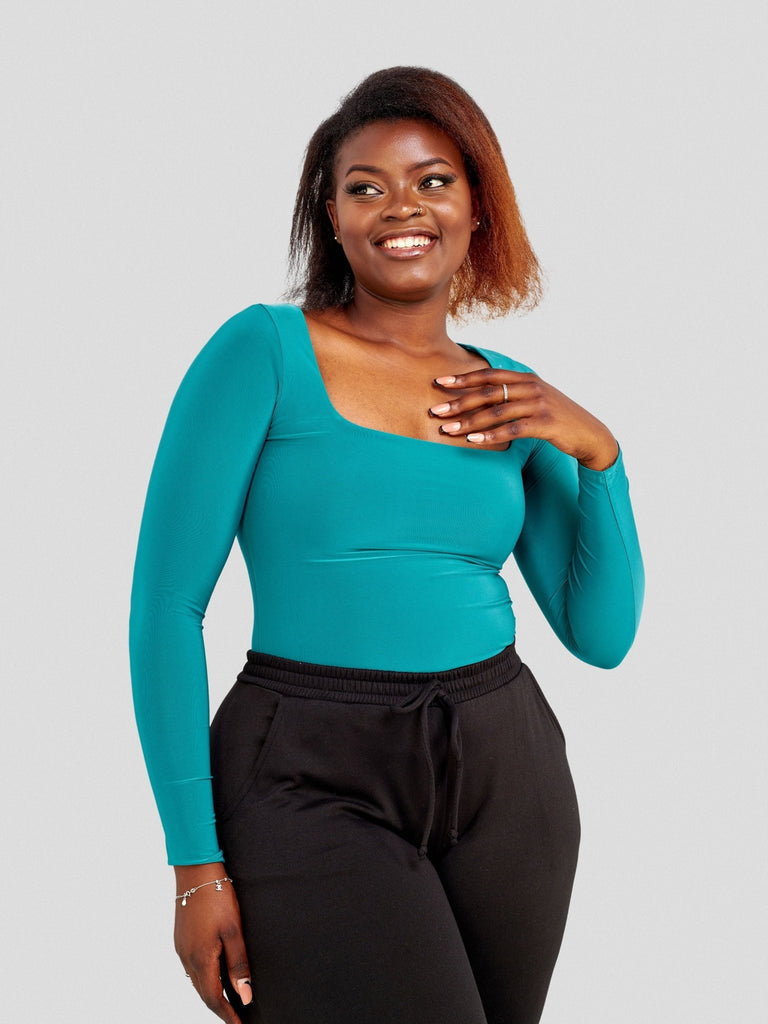 Popular 21 Seamed Detailed Double Layered Bodysuit - Hunter Green - Shopzetu