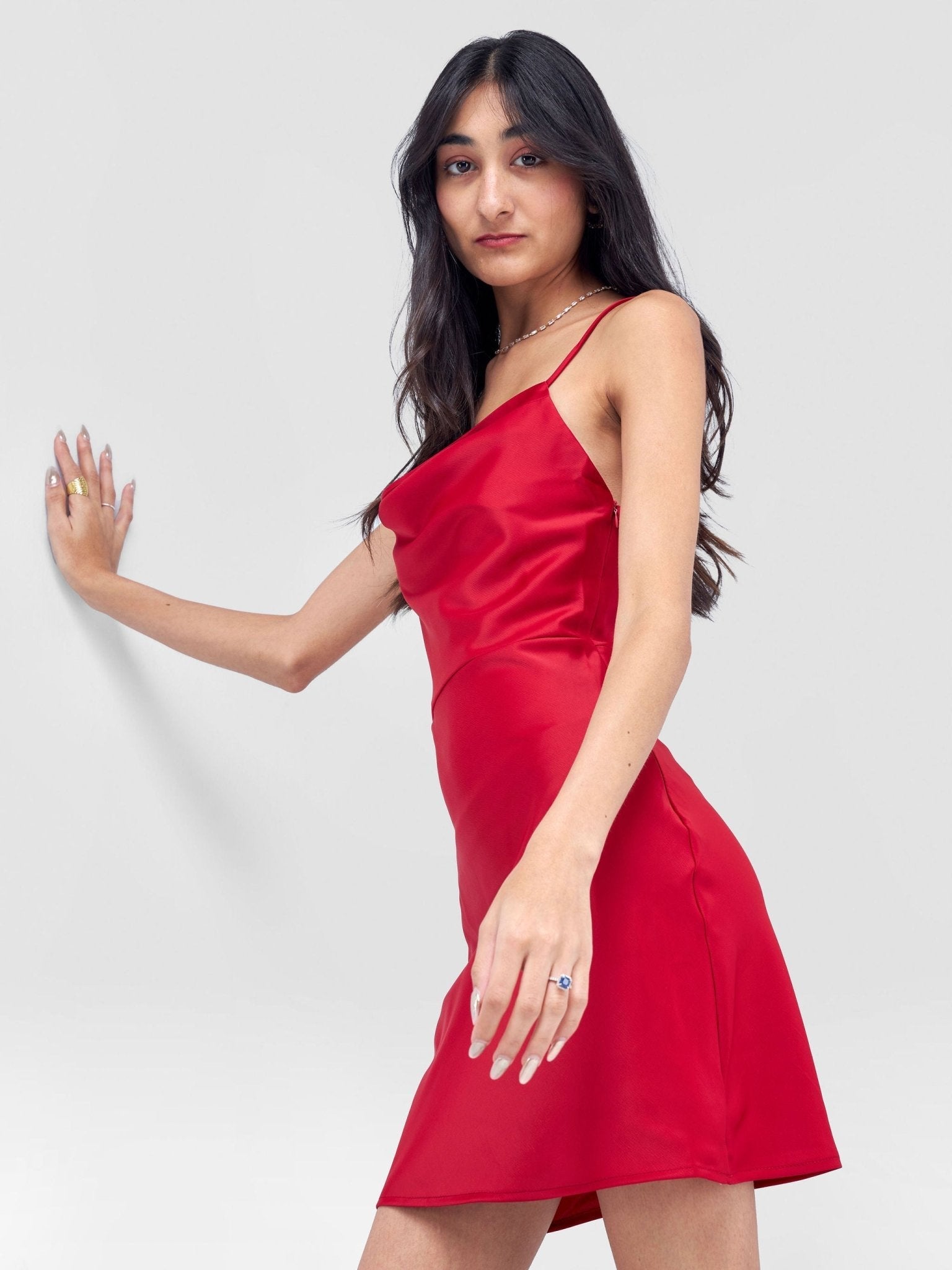 Lola Satin Mini With Bust Detail - Red - Shopzetu