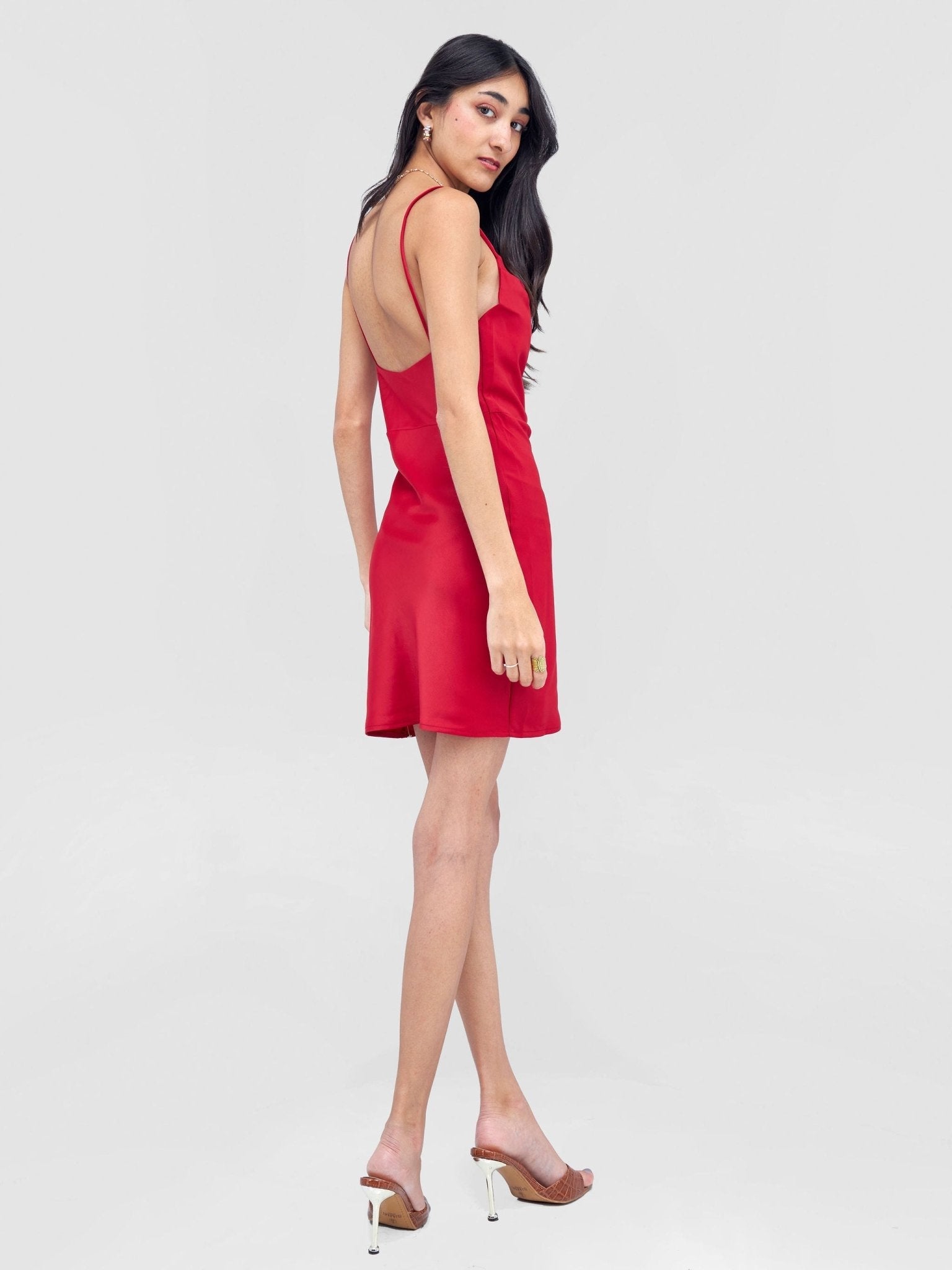 Lola Satin Mini With Bust Detail - Red - Shopzetu