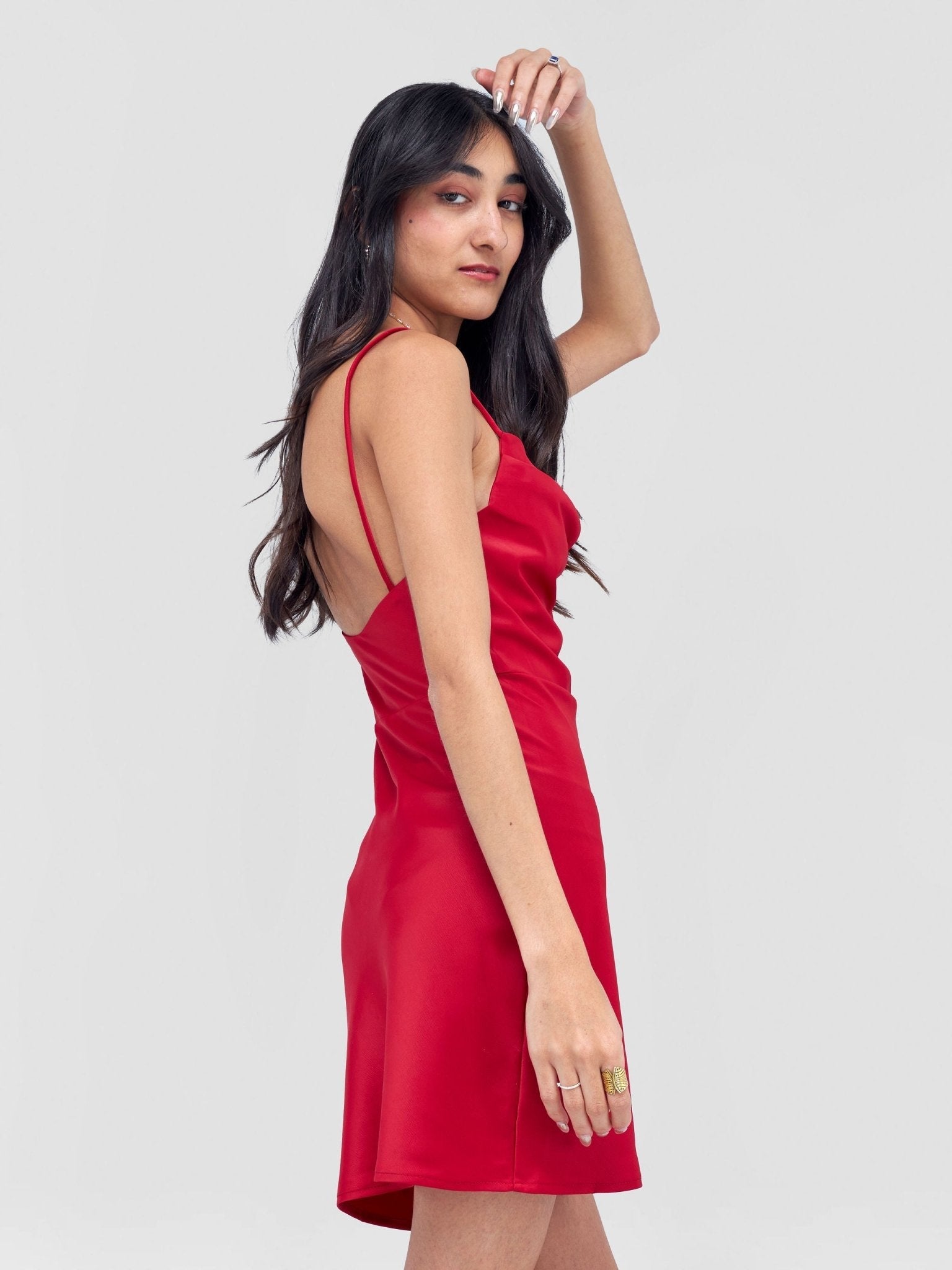 Lola Satin Mini With Bust Detail - Red - Shopzetu