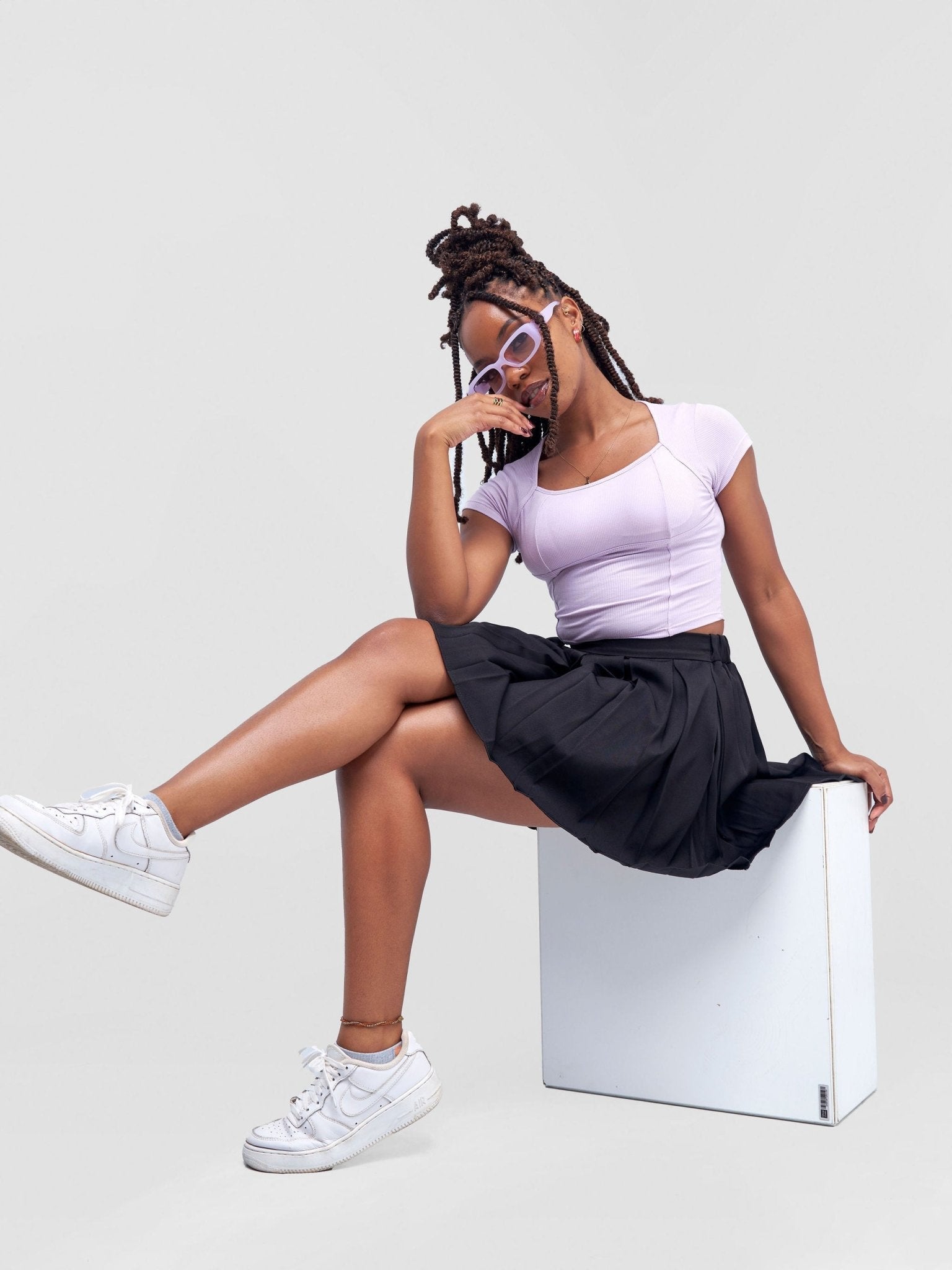 Lola Cropped Tee With Padded Bust & Corset Design - Lavender - Shopzetu