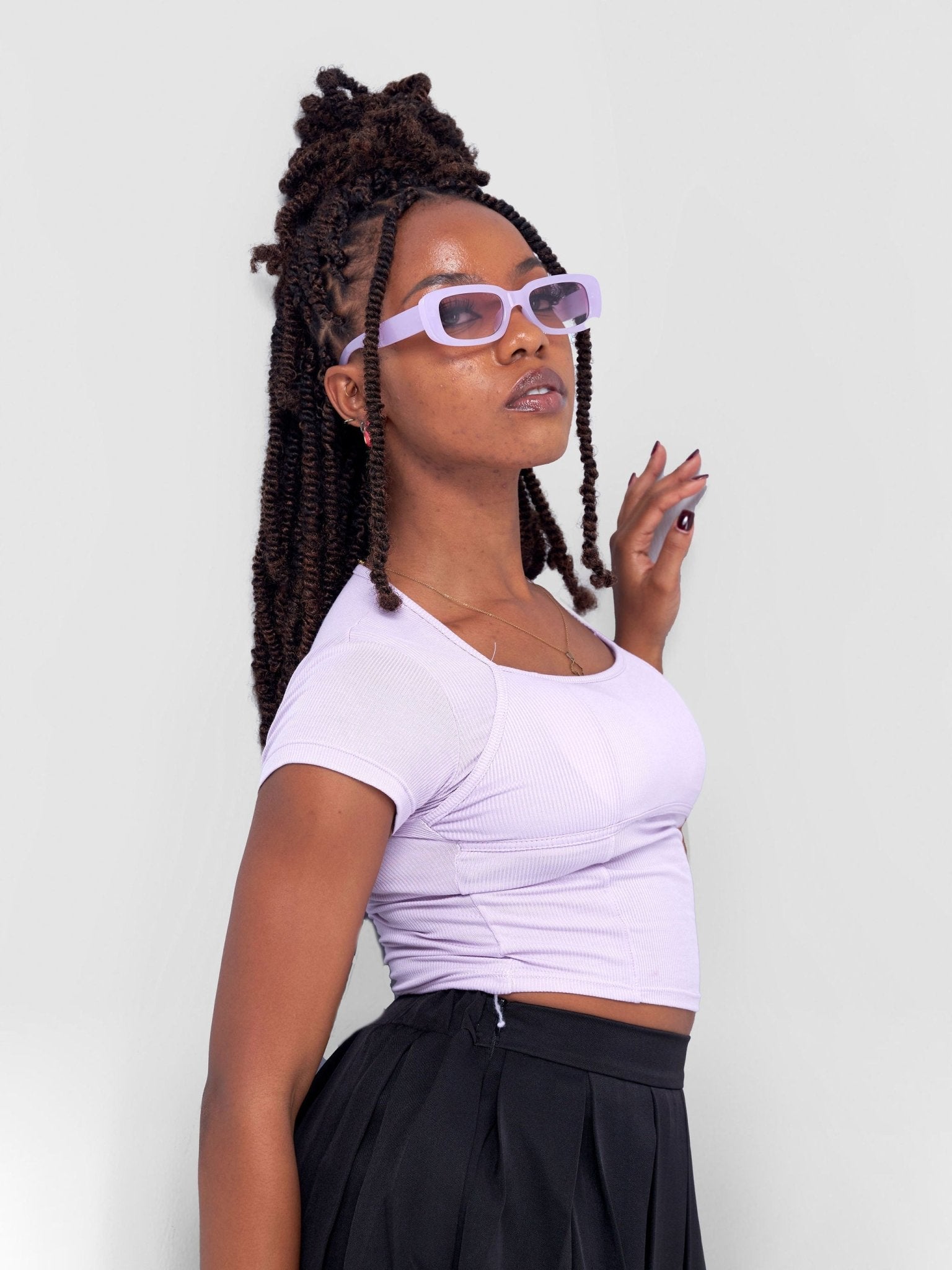 Lola Cropped Tee With Padded Bust & Corset Design - Lavender - Shopzetu