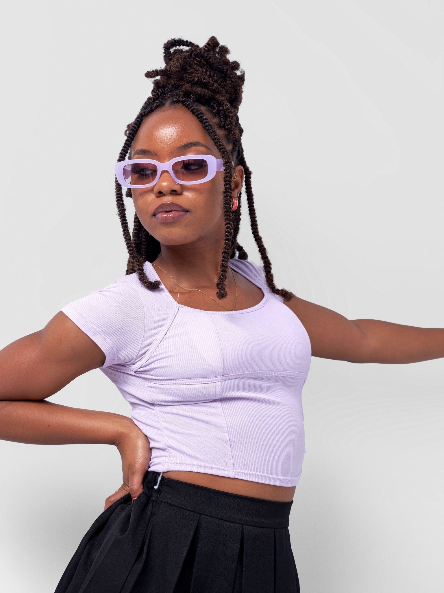 Lola Cropped Tee With Padded Bust & Corset Design - Lavender - Shopzetu