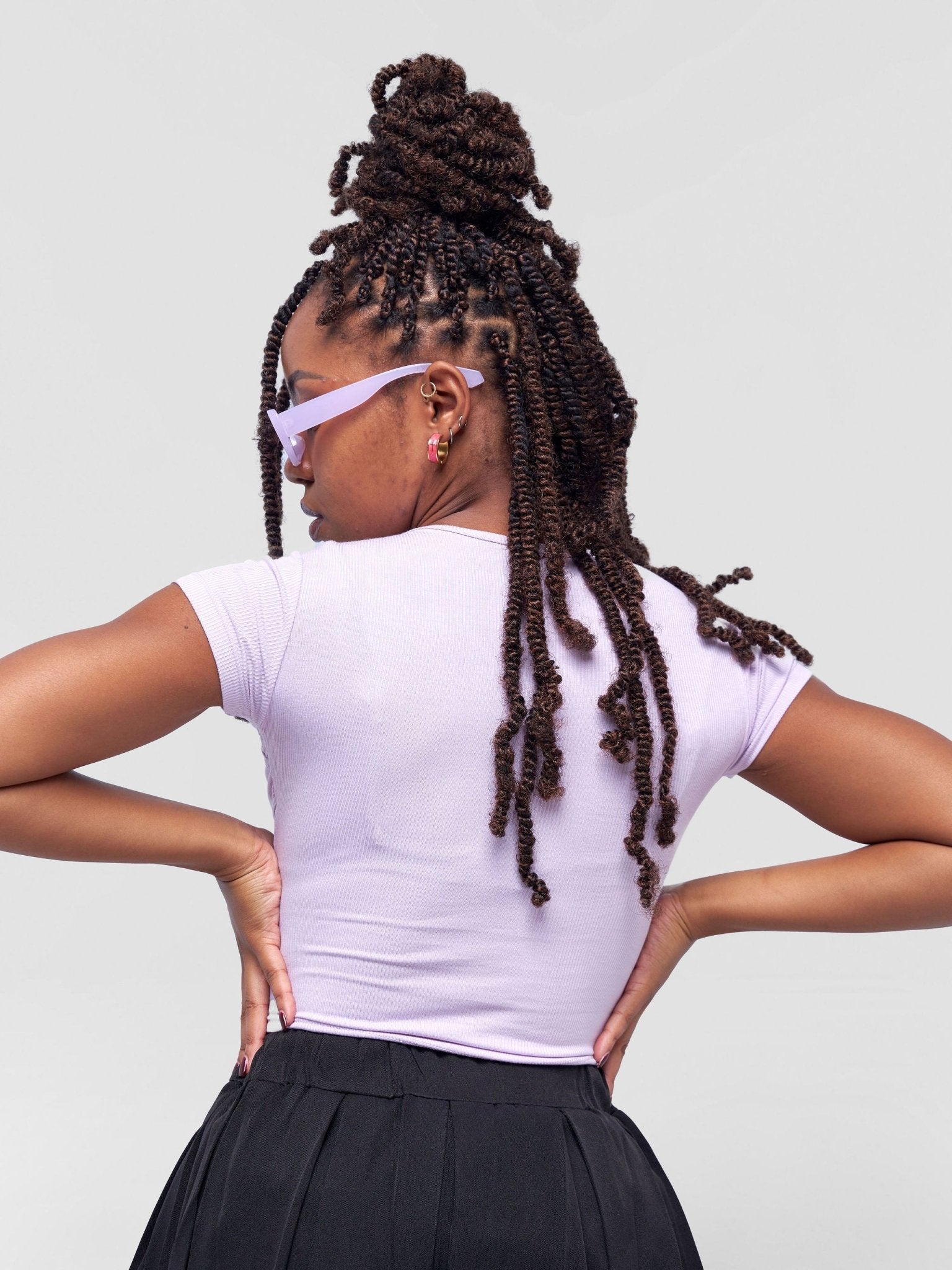 Lola Cropped Tee With Padded Bust & Corset Design - Lavender - Shopzetu